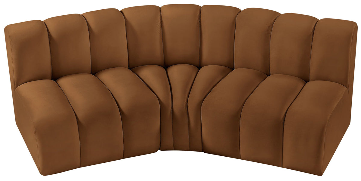 Arc - Velvet 3 Piece Modular Corner Sofa - Saddle