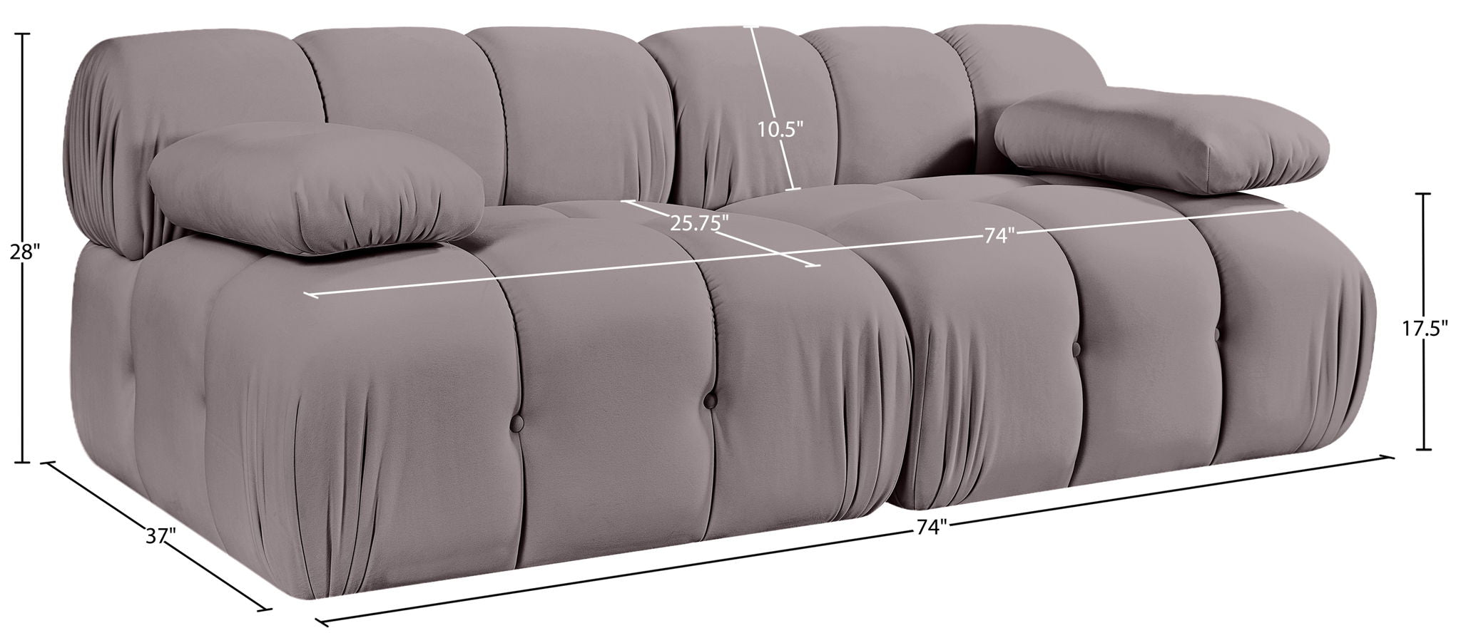 Orin - Velvet Performance Fabric Upholstered 2 Piece Modular Sofa