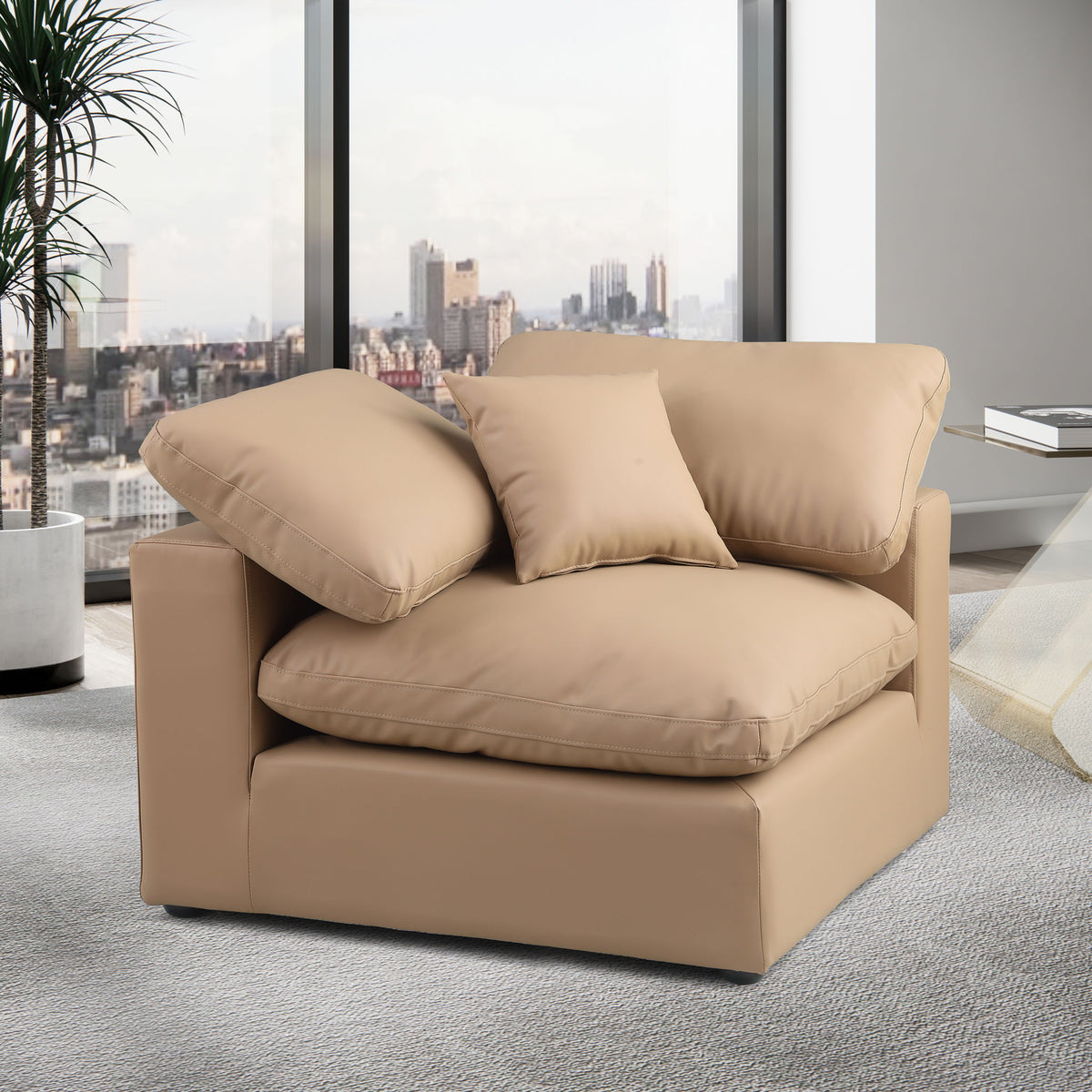Comfy - Faux Leather Corner Chair - Tan