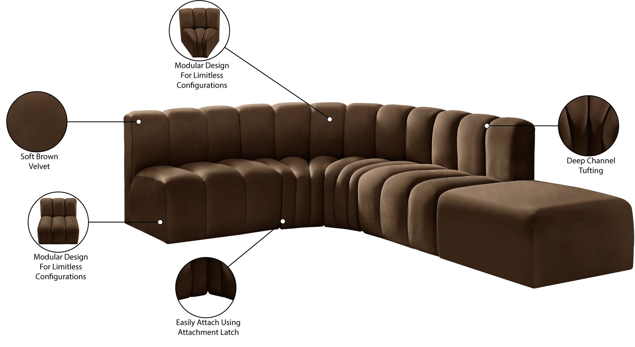 Arc - Velvet 5 Piece Corner Modular Sofa
