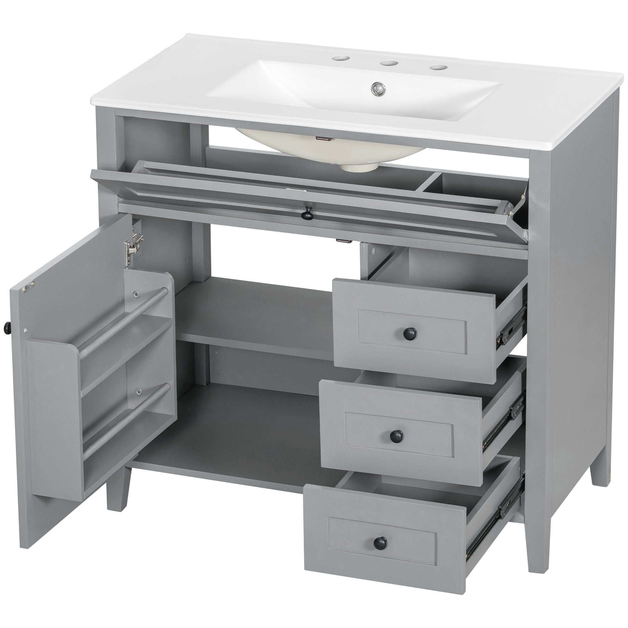 Bathroom Vanity With Sink, Cabinet With 3 Drawers And Adjustable Shelf