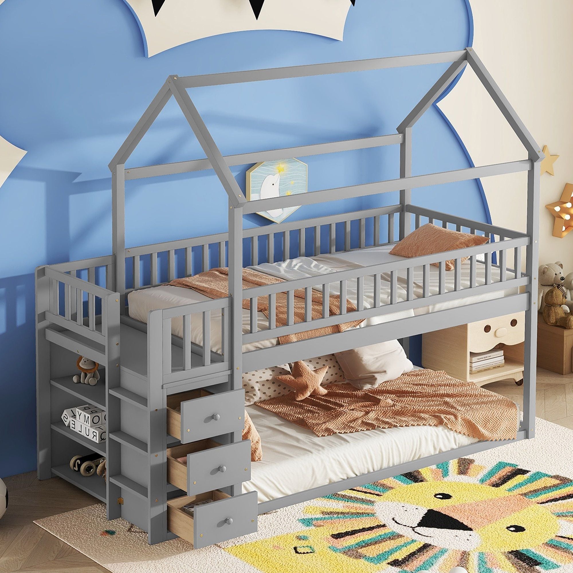 Bunk Bed With Shelves And Drawers, Storage Focused Design
