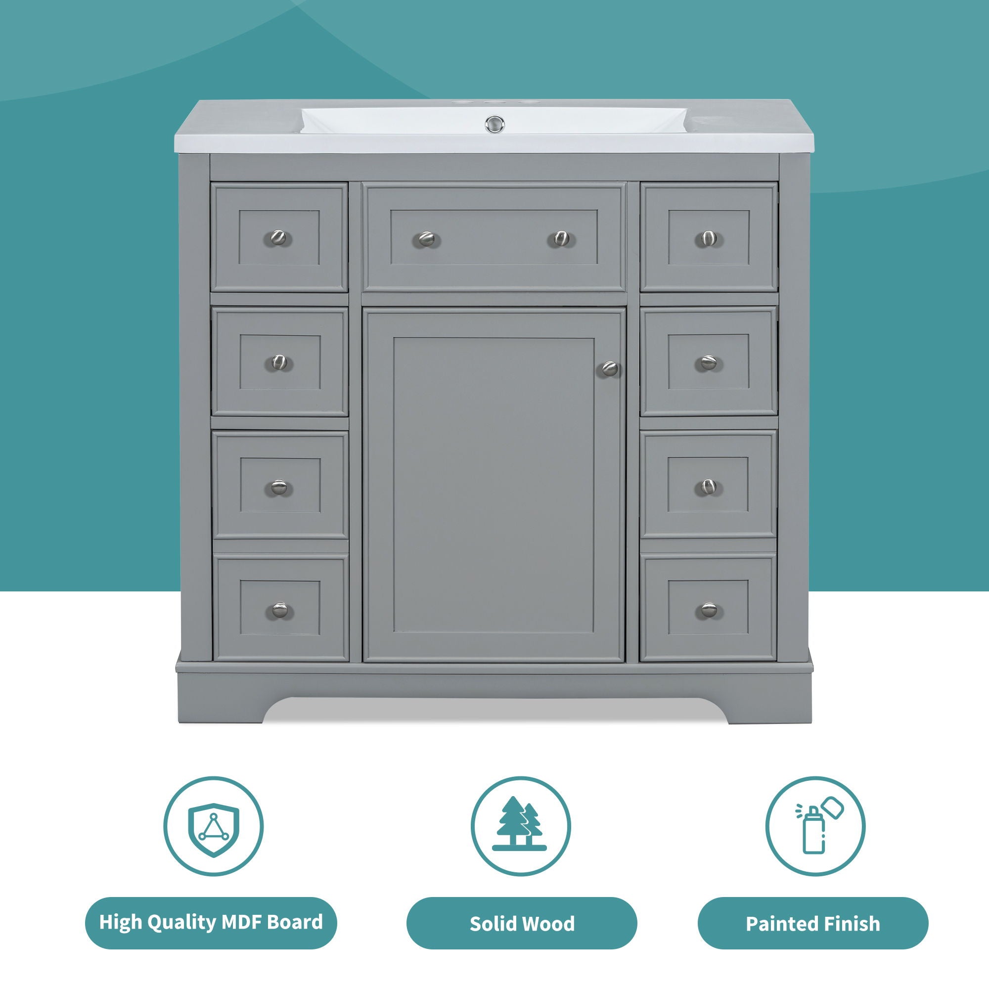Modern Bathroom Vanity Base Only With 1 Cabinet And 6 Drawers
