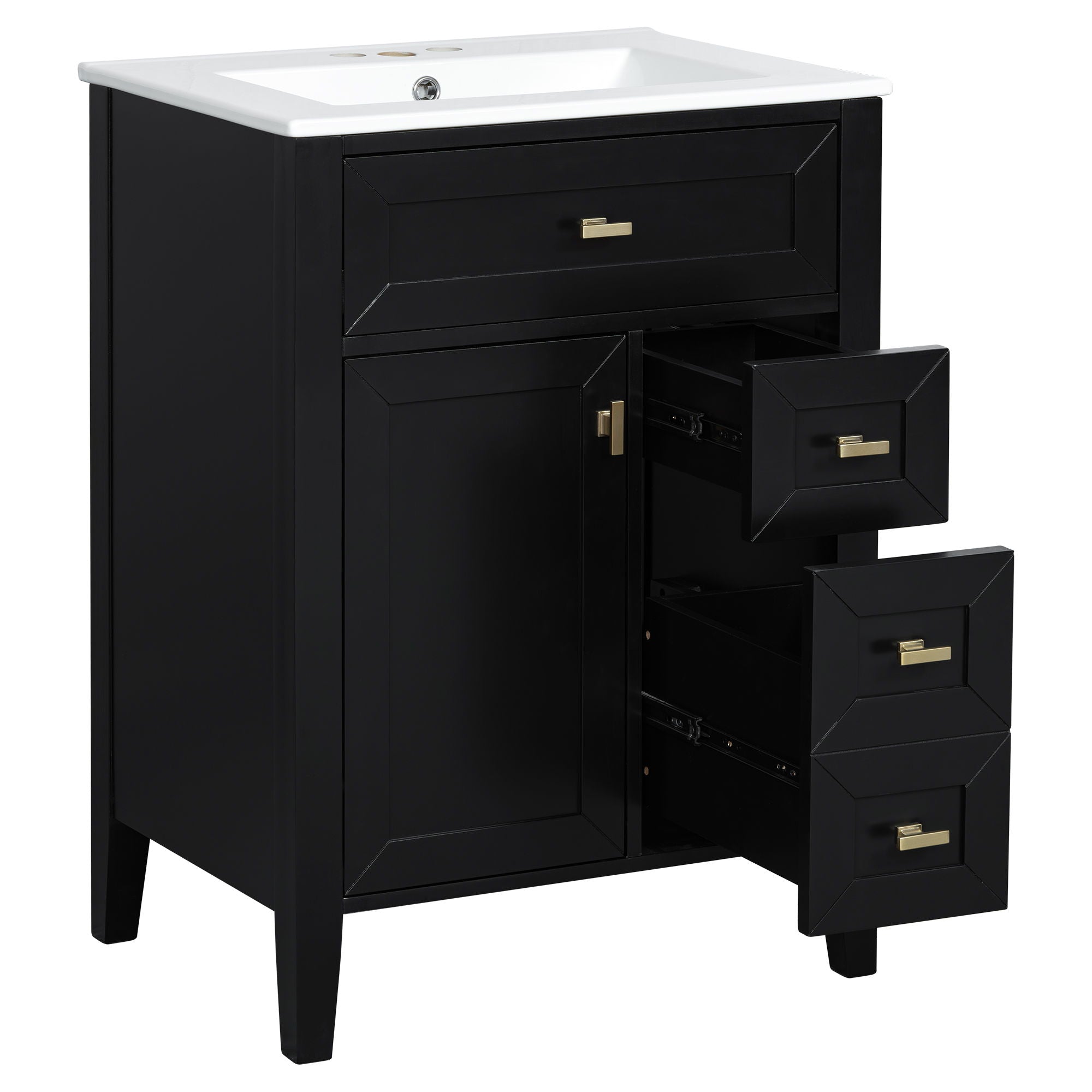 Bathroom Vanity With Sink, 3 Drawers & Cabinet With 2 Tier Door Storage Rack, Soft Close Doors & Drawers