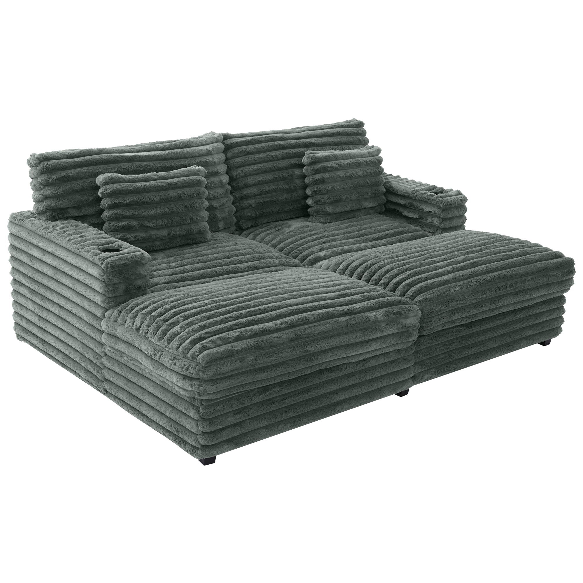 Oversized Double Chaise Lounge Sofa Bed With USB Ports And Cup Holders