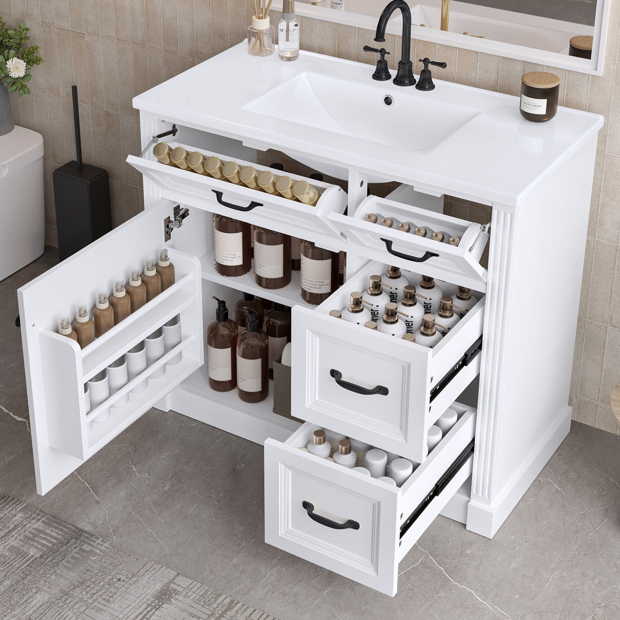 Modern Bathroom Vanity With Sink, 4 Drawers, Soft-Close Door, Adjustable Shelf