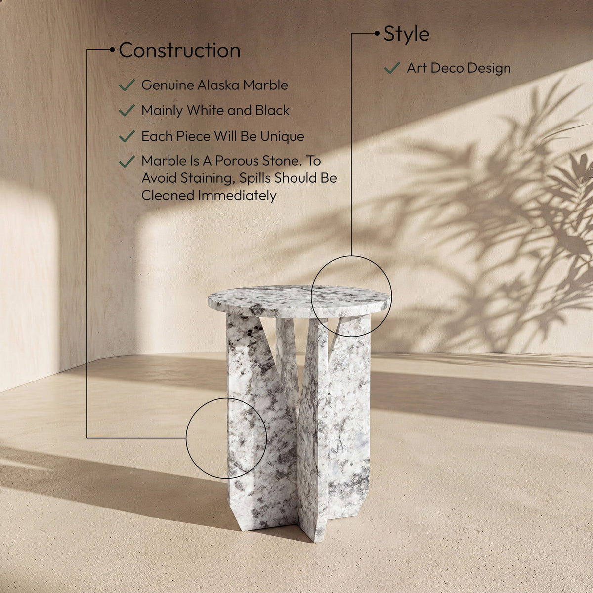Alba - Genuine Marble End / Side Table