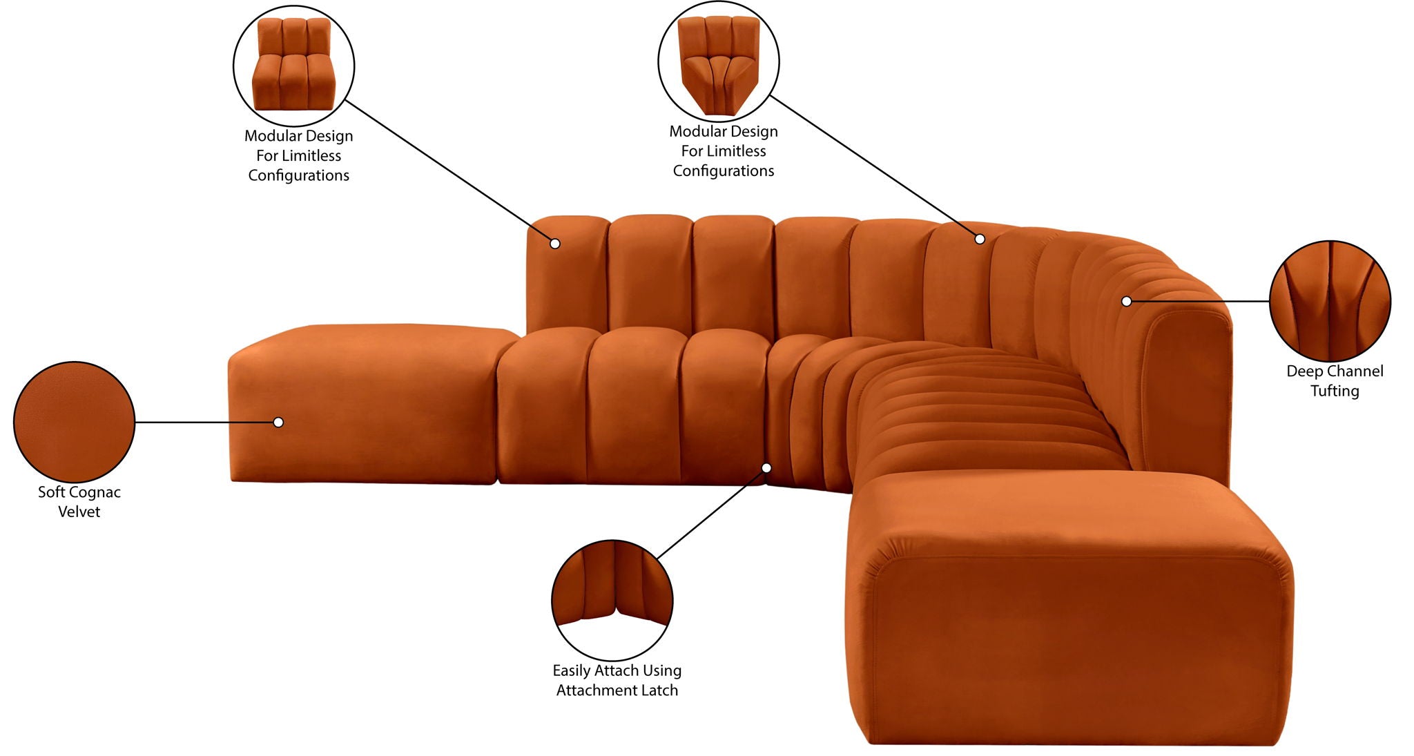 Arc - Velvet 7 Piece Corner Modular Sofa
