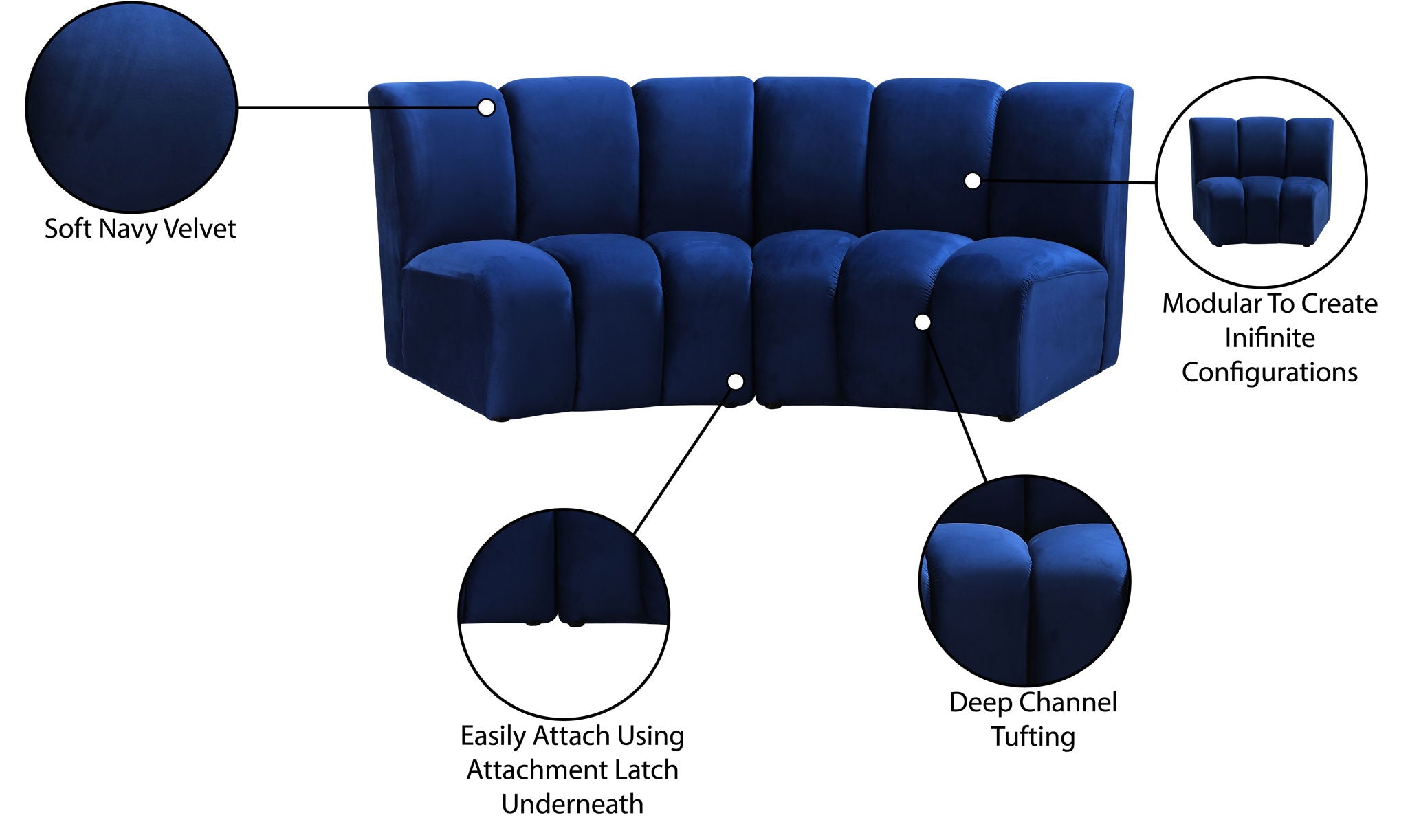 Infinity - 2 Piece Velvet Modular Sectional