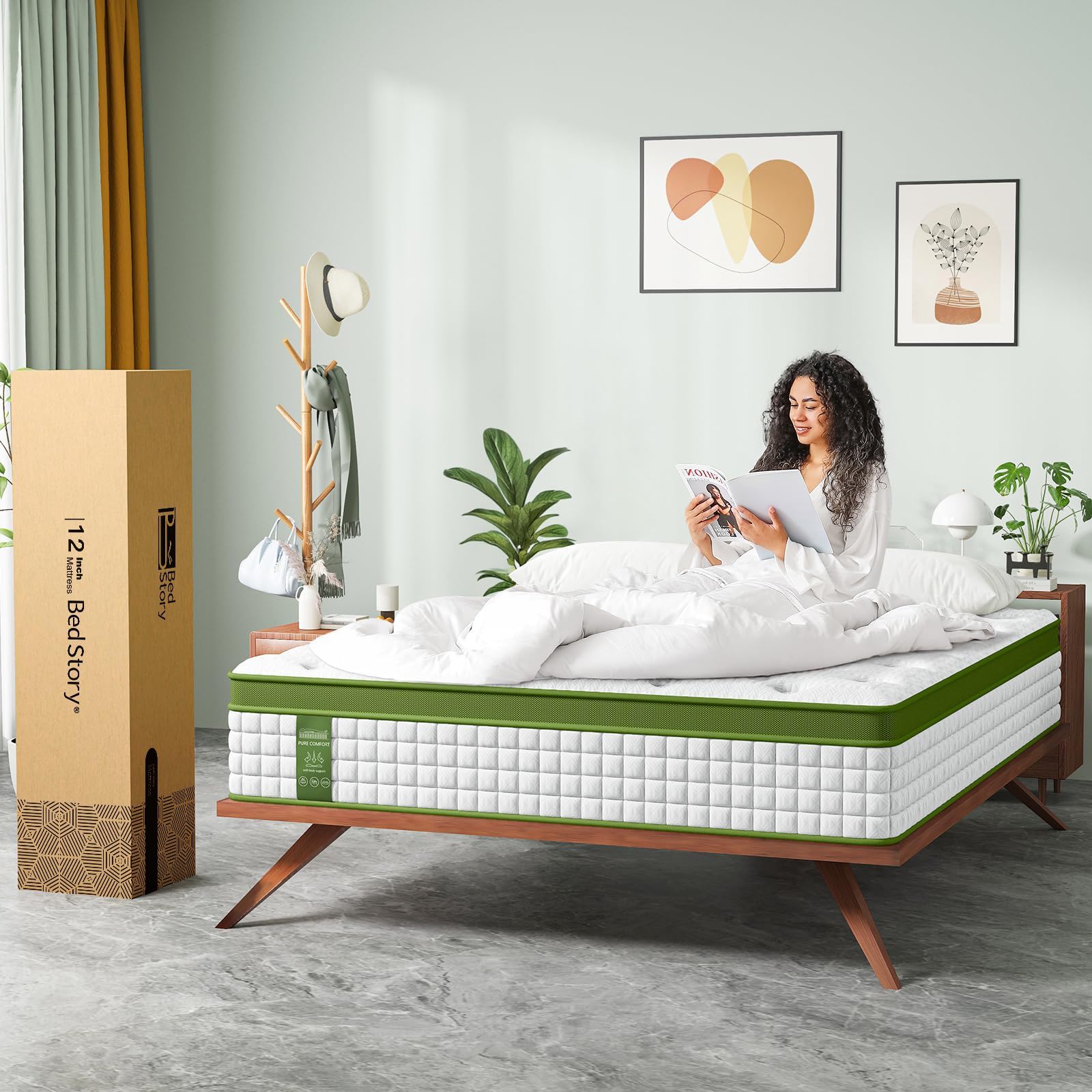 12" Hybrid Mattress With Gel Memory Foam & Pocket Springs - Green - Full