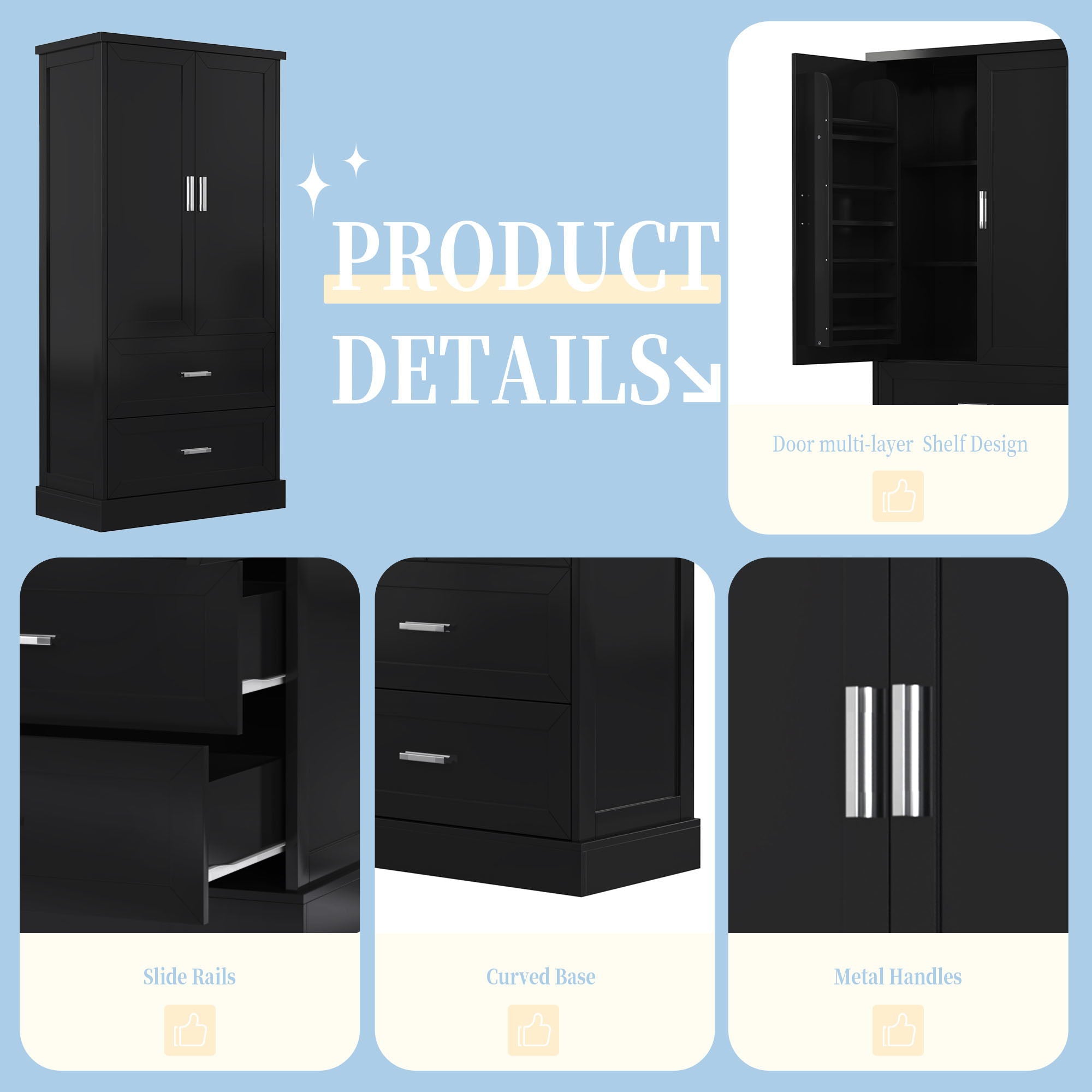 Tall Bathroom Storage Cabinet With 2 Doors And Drawers, Adjustable Shelf