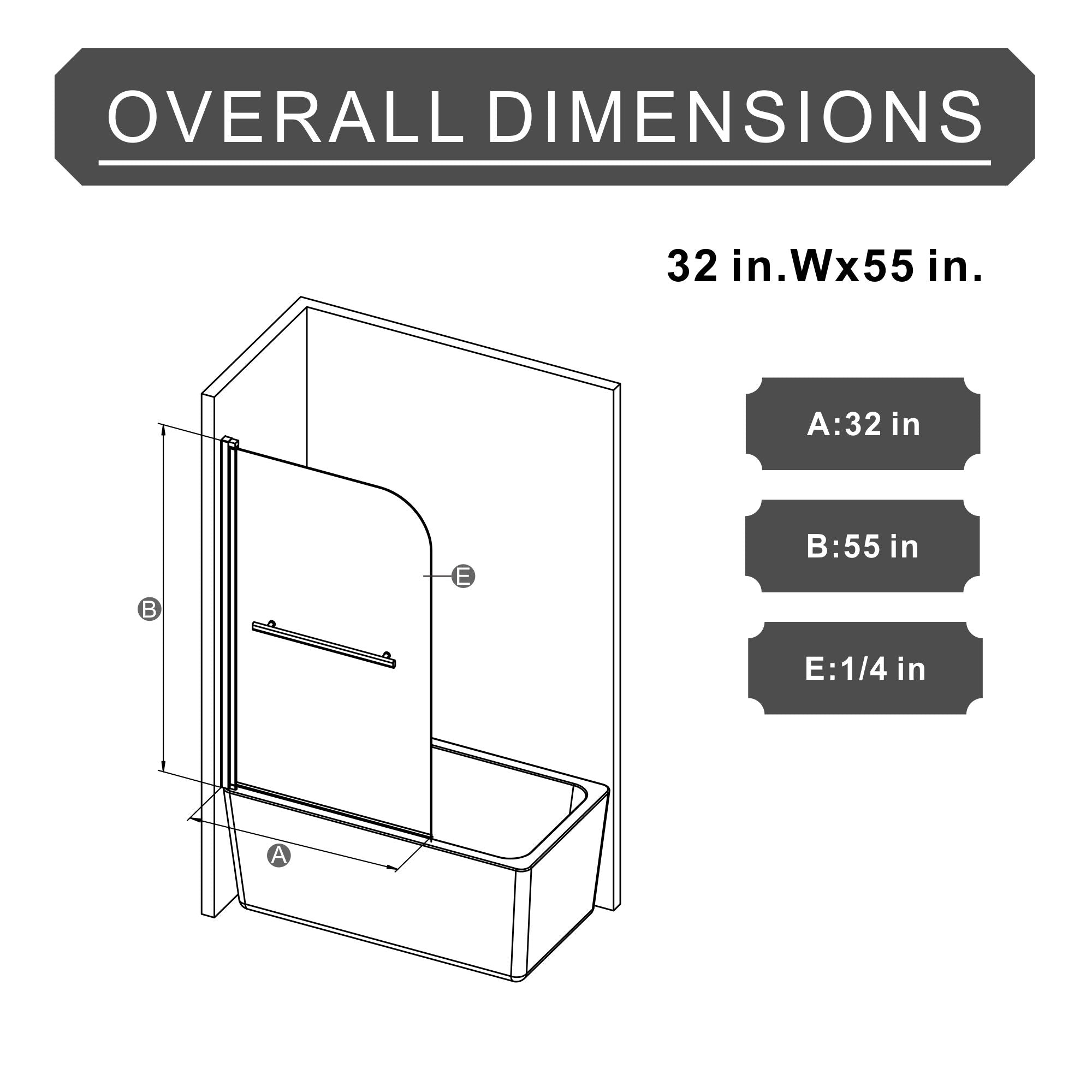 Goodyo - Frameless Bathtub Shower Door - Transparent