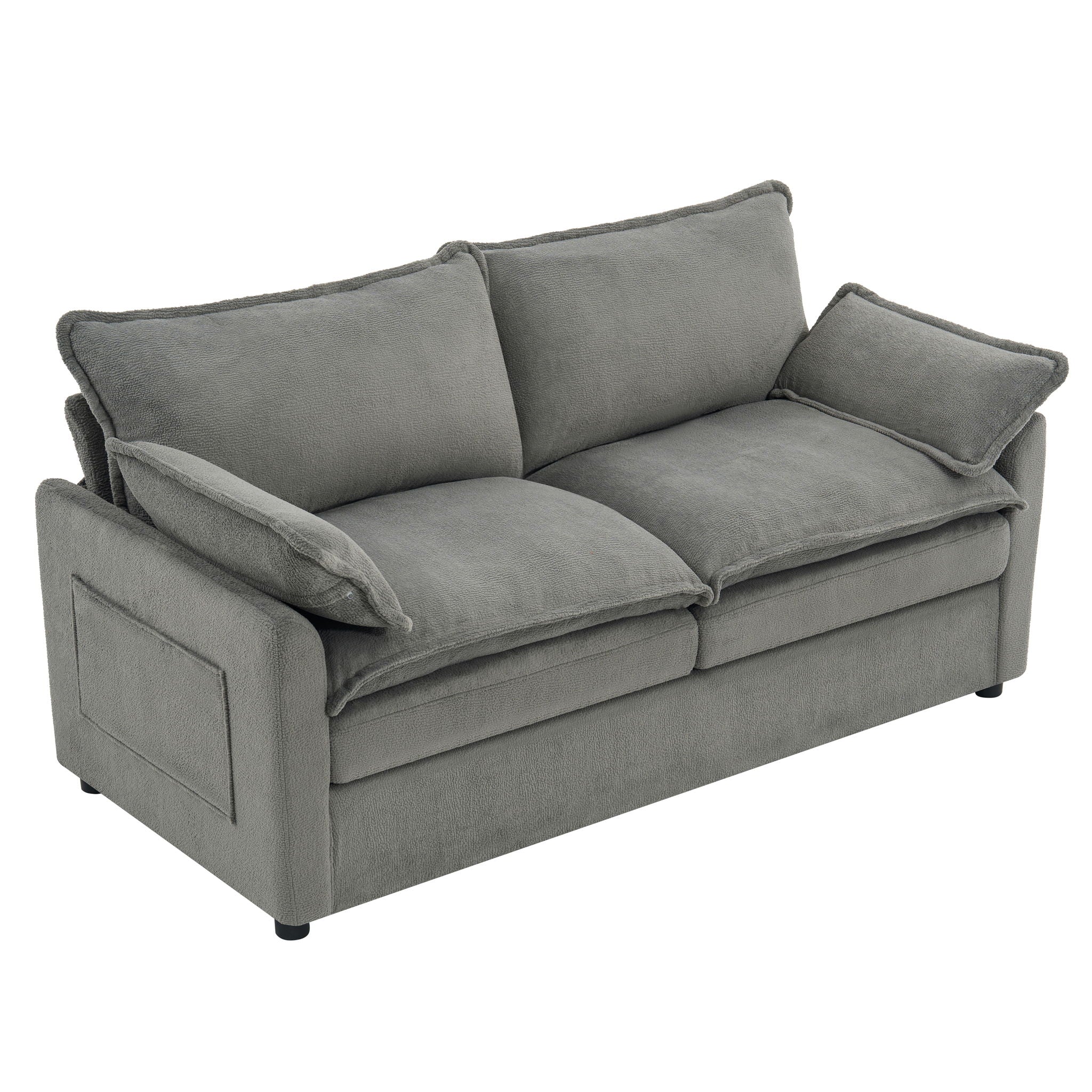 Modern Loveseat Sofa, Upholstered Couch With Side Storage Pockets