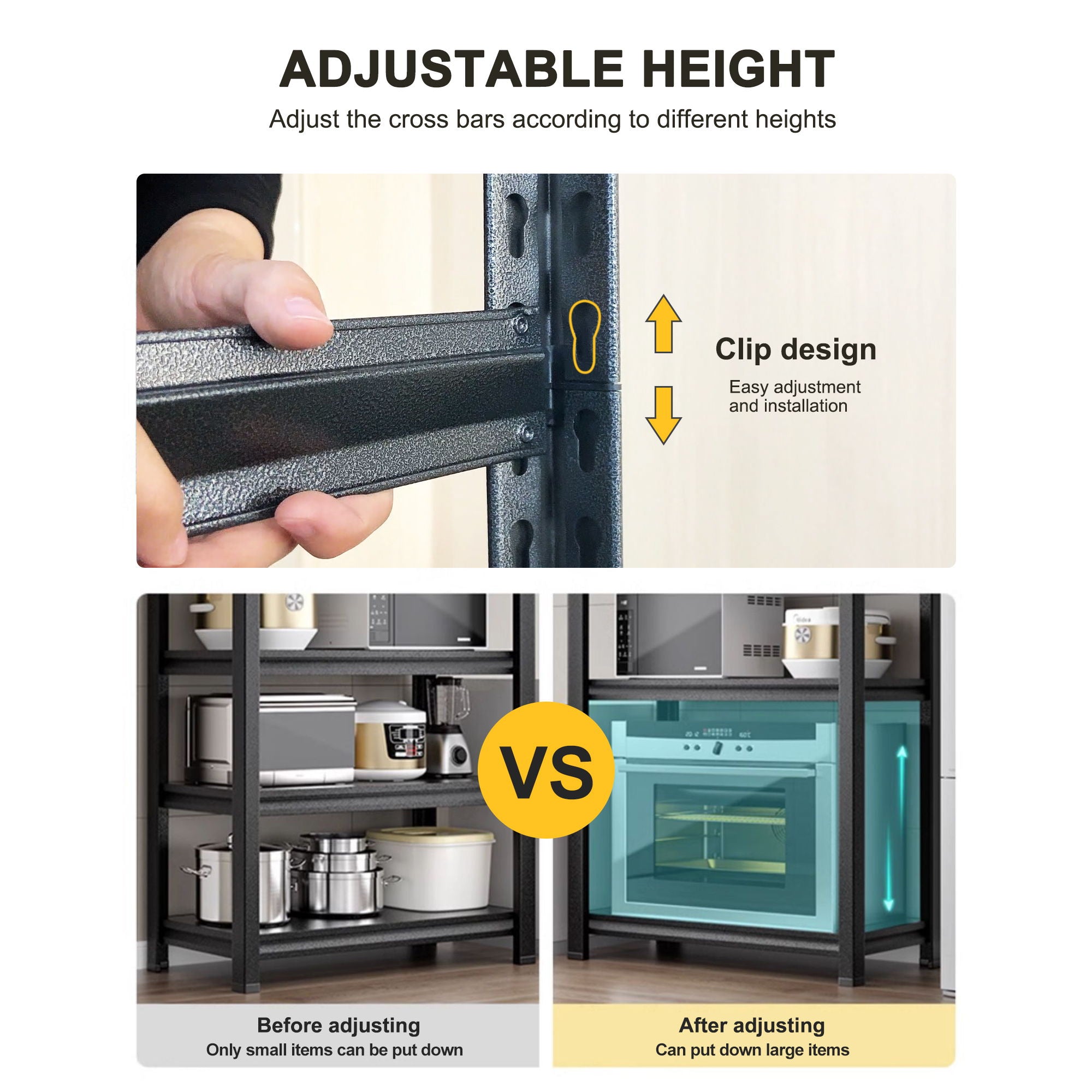 6 Tier Storage Rack, Garage Shelving, Adjustable Shelves & Reinforced Double Layer Uprights - Black