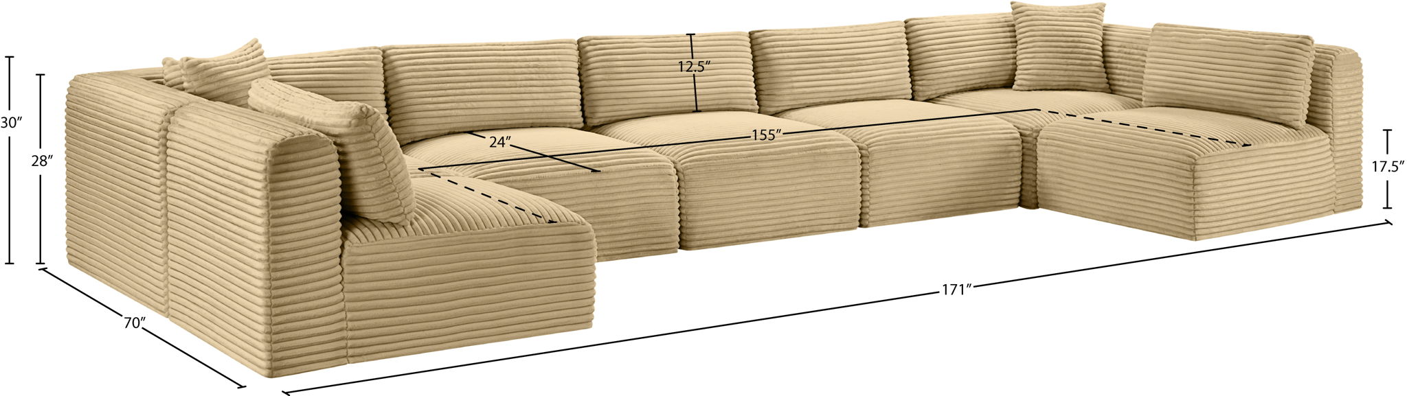 Shaggy - 7 Piece Modular U-Shaped Armless Sectional