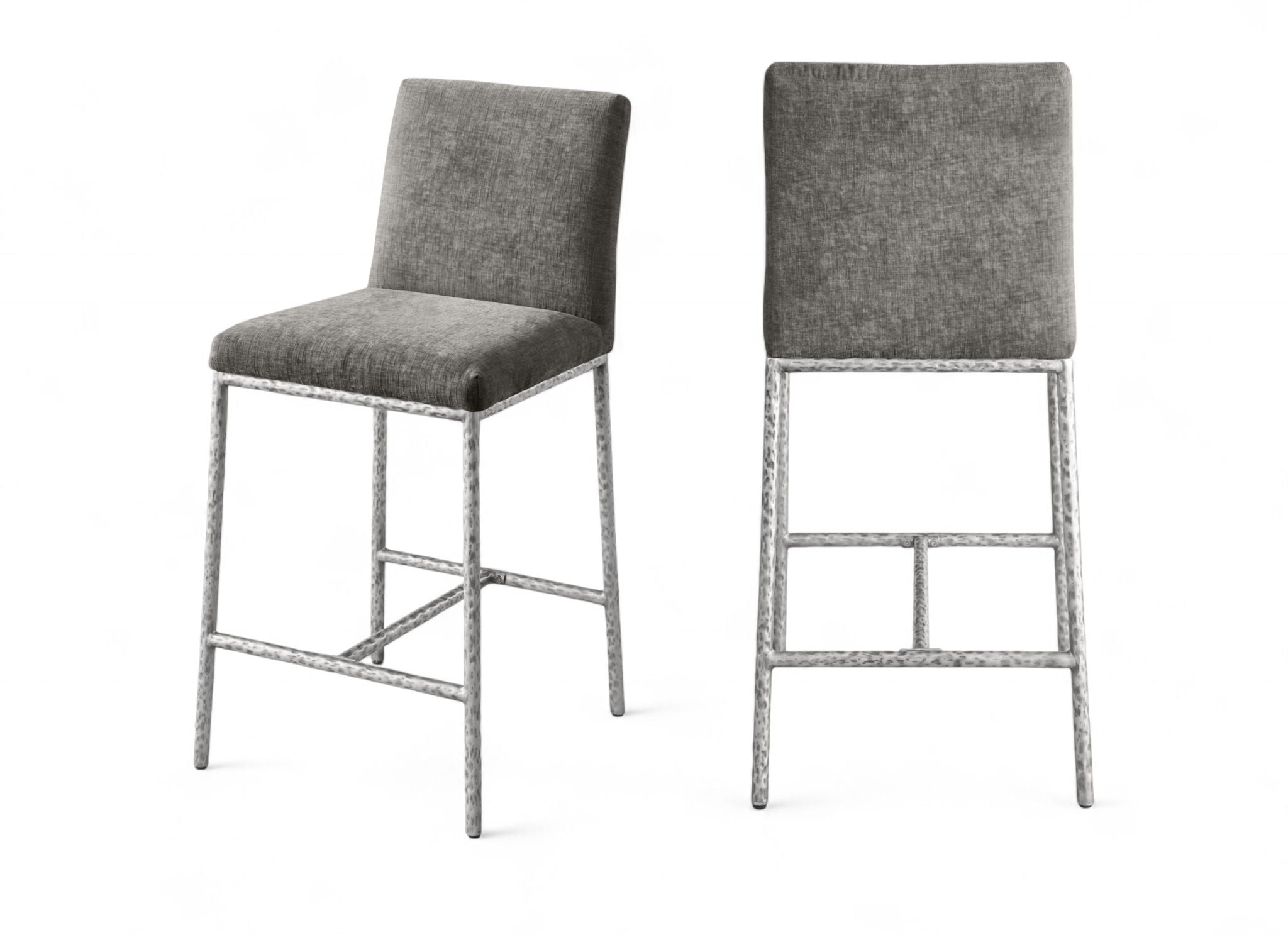 Reeves - Chenille Fabric Upholstered Counter Stool (Set of 2) - Silver Base