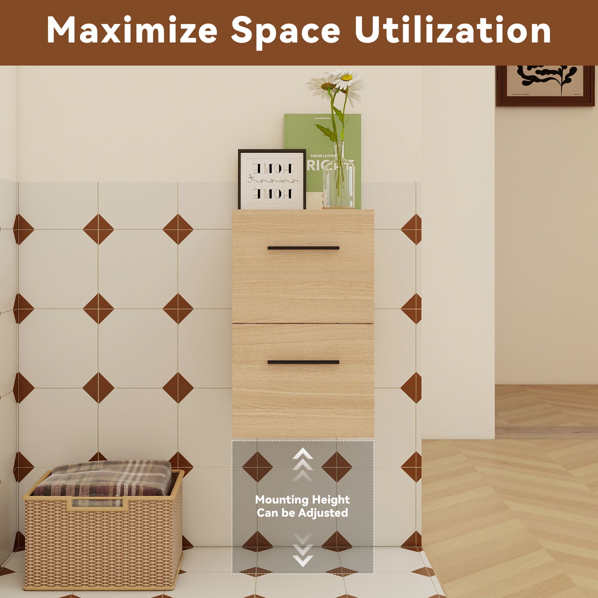 Floating Bathroom Vanity Drawer Base, Wall Mounted Storage With 2 Drawers - Light Oak