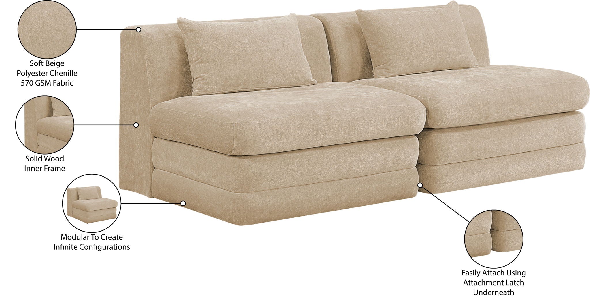 Stellar - 2 Piece 76" Upholstered Modular Armless Loveseat