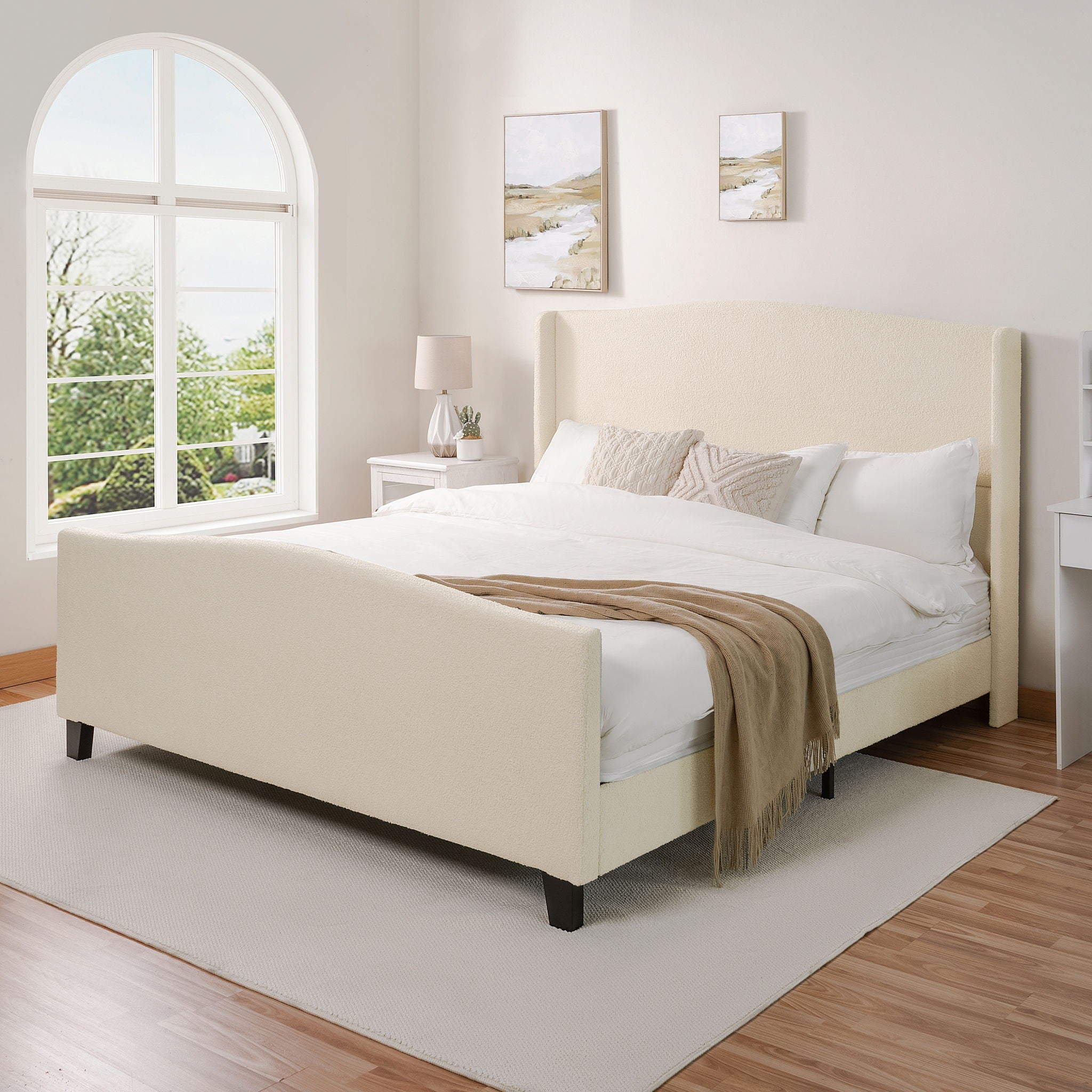 Platform Bed Frame With Tall Headboard And High Footboard