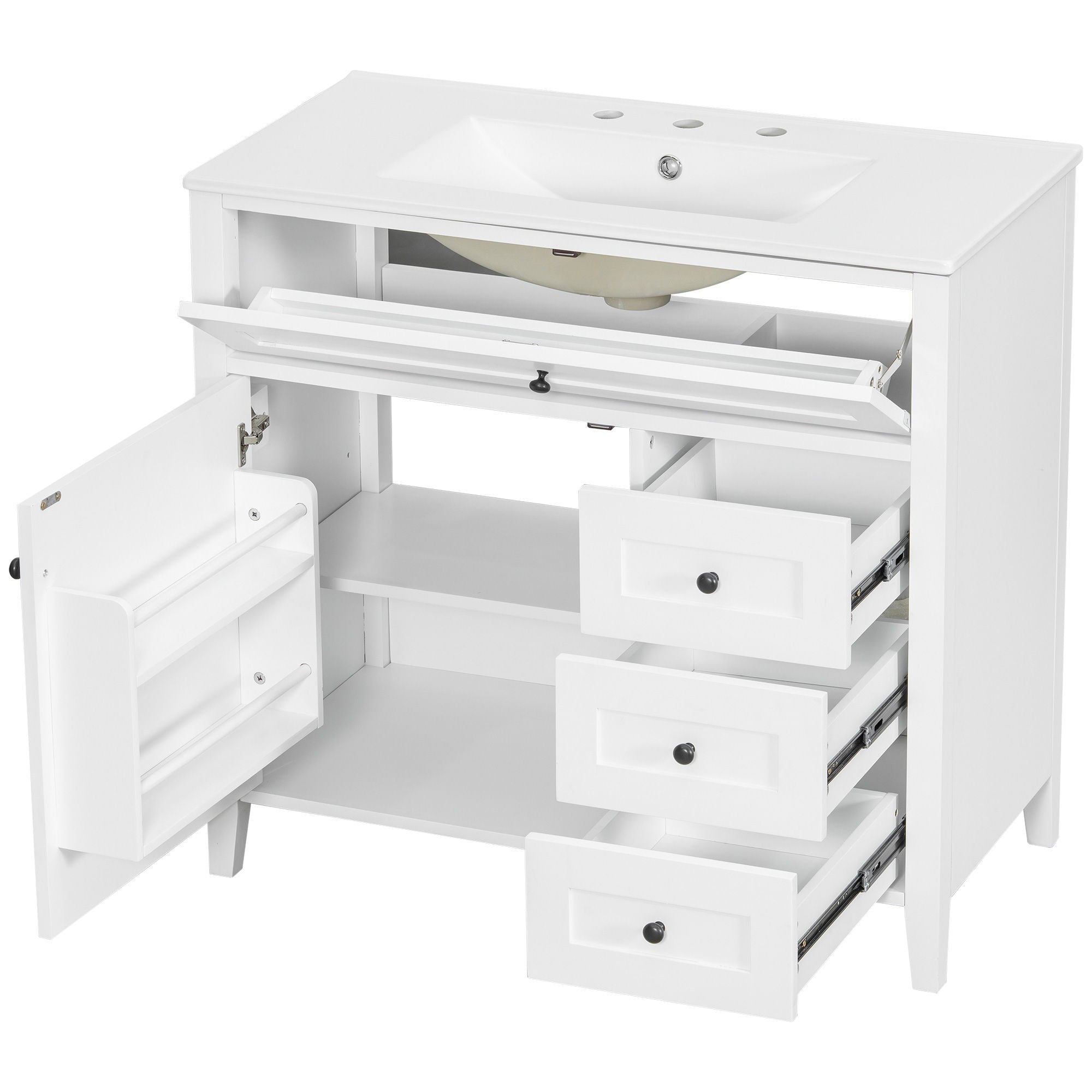 Bathroom Vanity With Sink, Cabinet With 3 Drawers And Adjustable Shelf