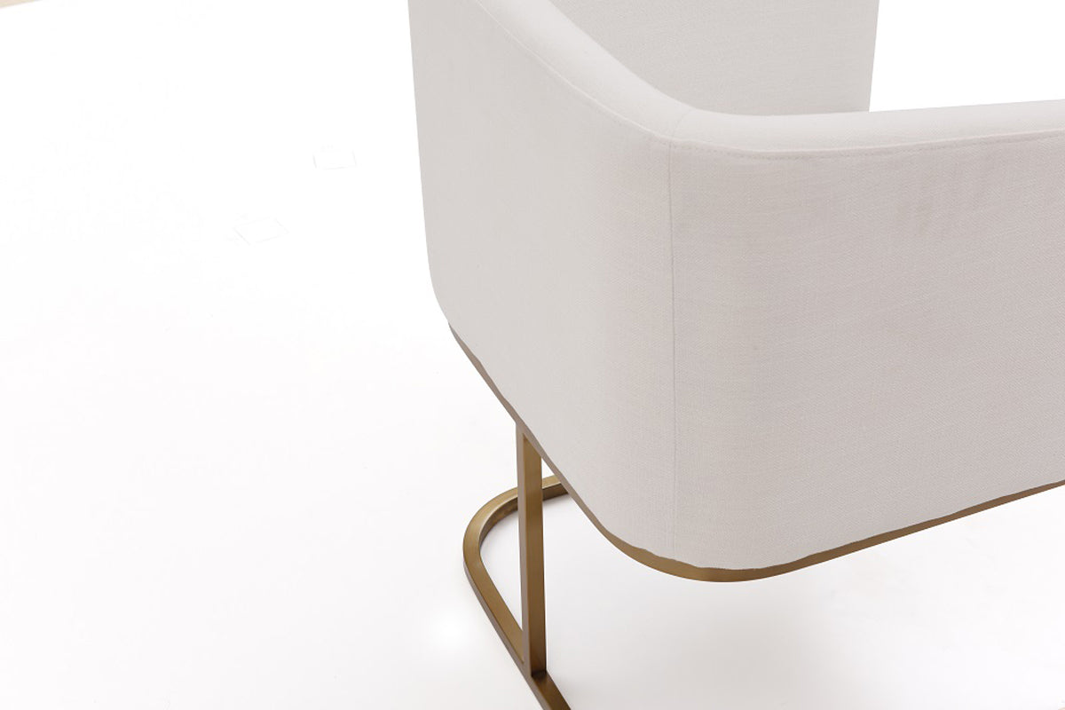 Yukon Modern White Fabric and Antique Brass Dining Chair