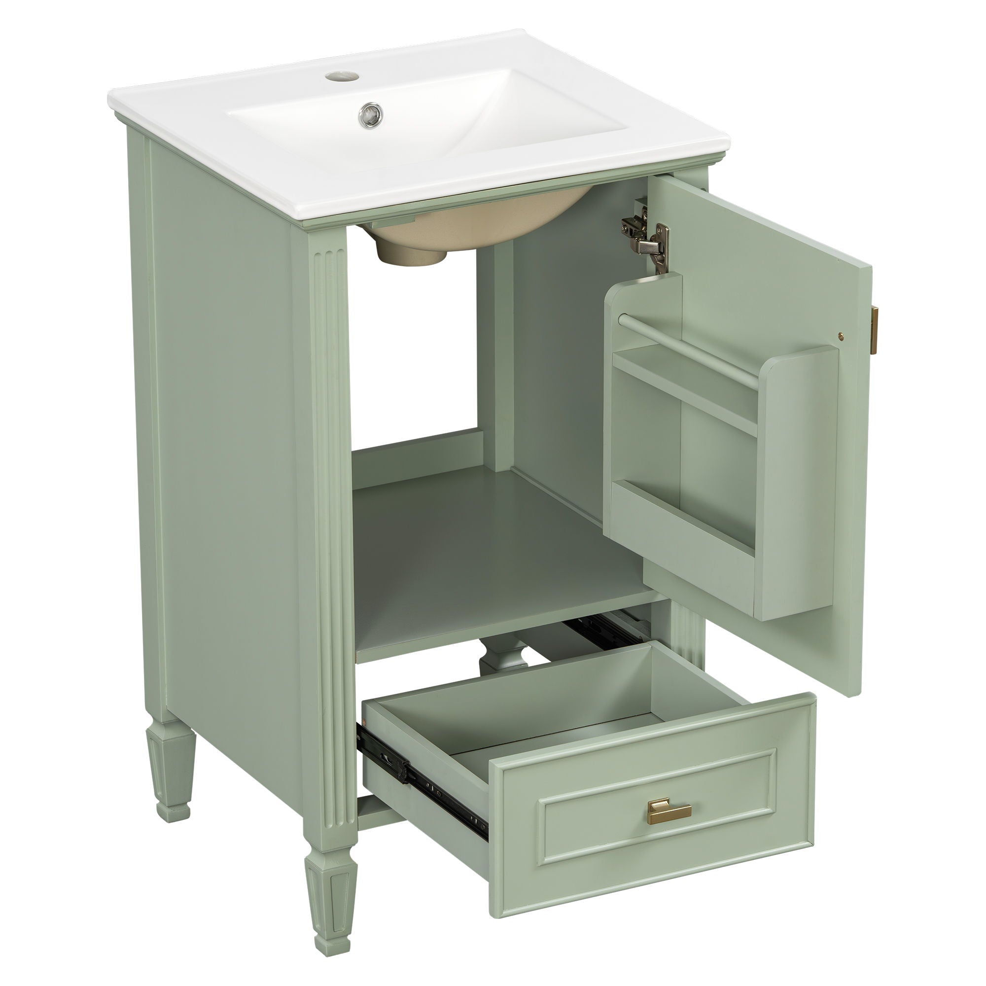 Bathroom Vanity & Sink, Freestanding Storage Cabinet, Soft Close Drawers & Doors - Green