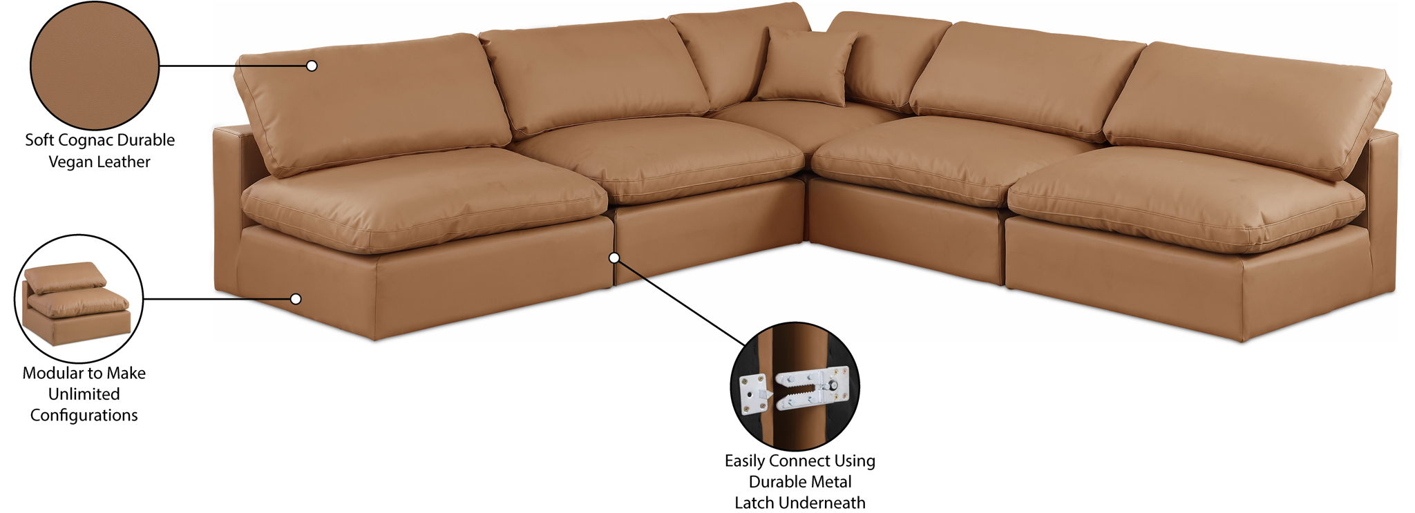 Comfy - 5 Piece Faux Leather Modular Corner Armless Sectional