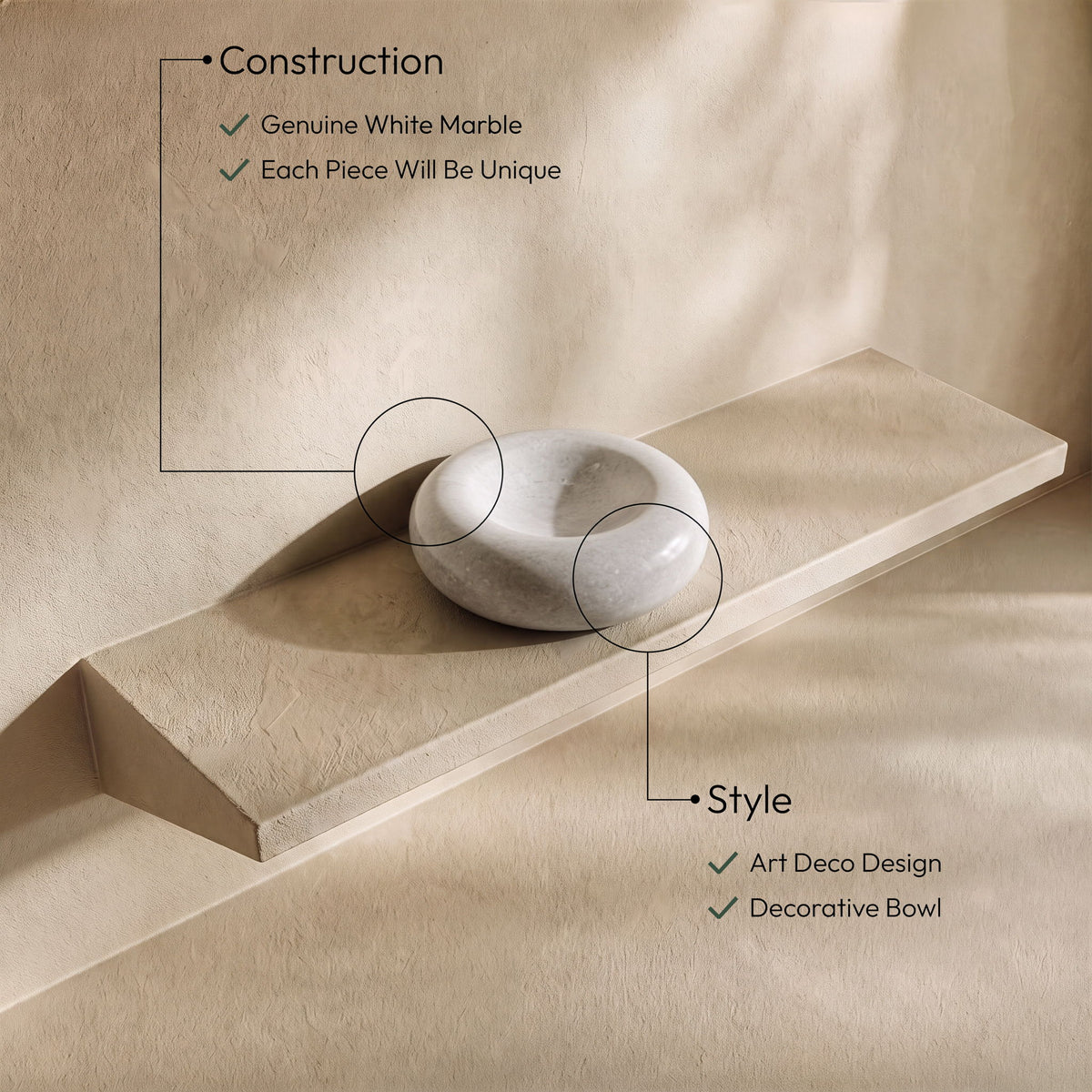 Bellamare - Genuine Carrara Marble Decorative Bowl - White