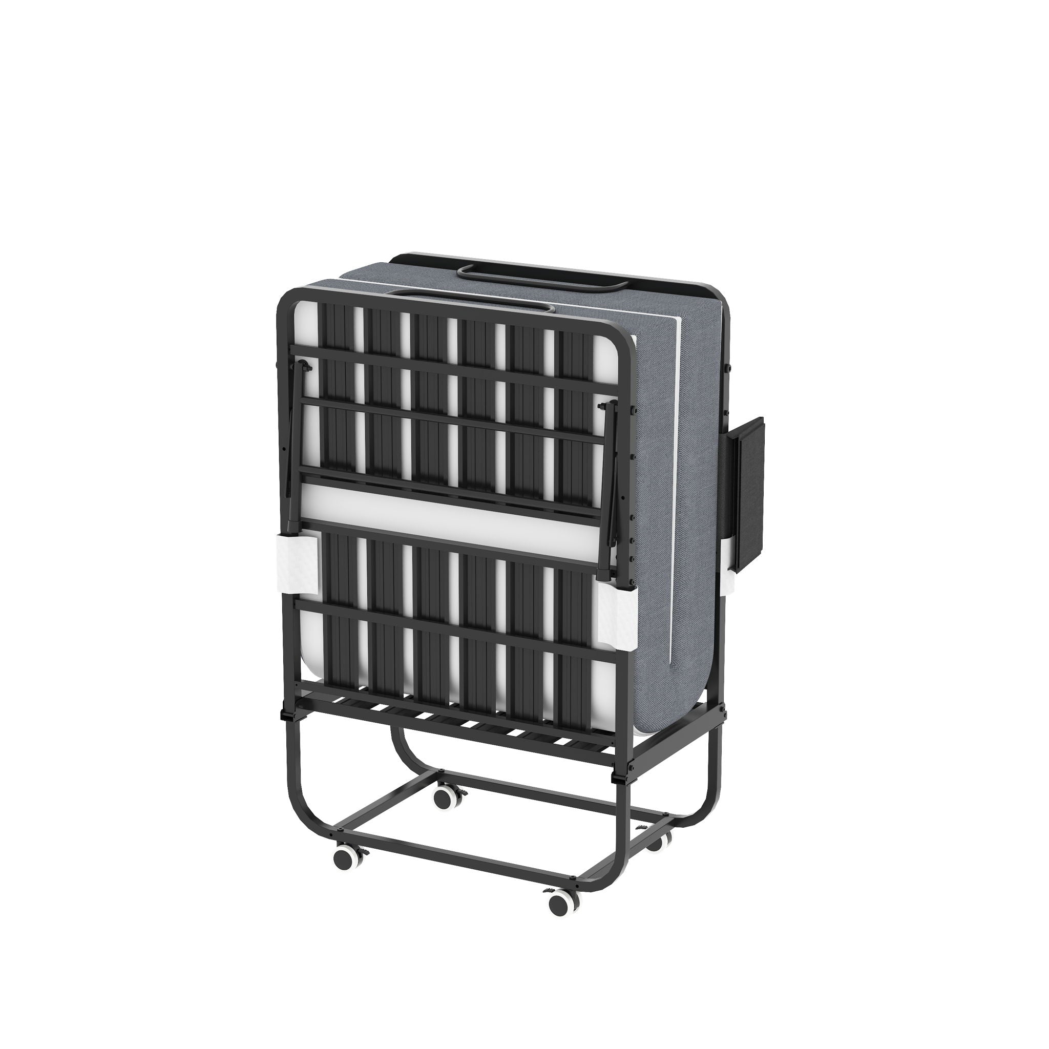 Twin Folding Bed With Memory Foam Mattress, On Wheels, Portable Bed For Adults & Guests - Black