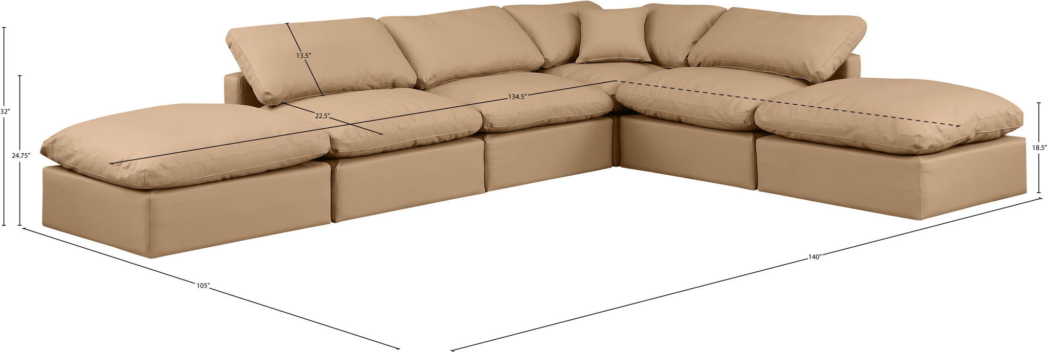 Indulge - Faux Leather 6 Piece Modular Armless Sectional - Tan