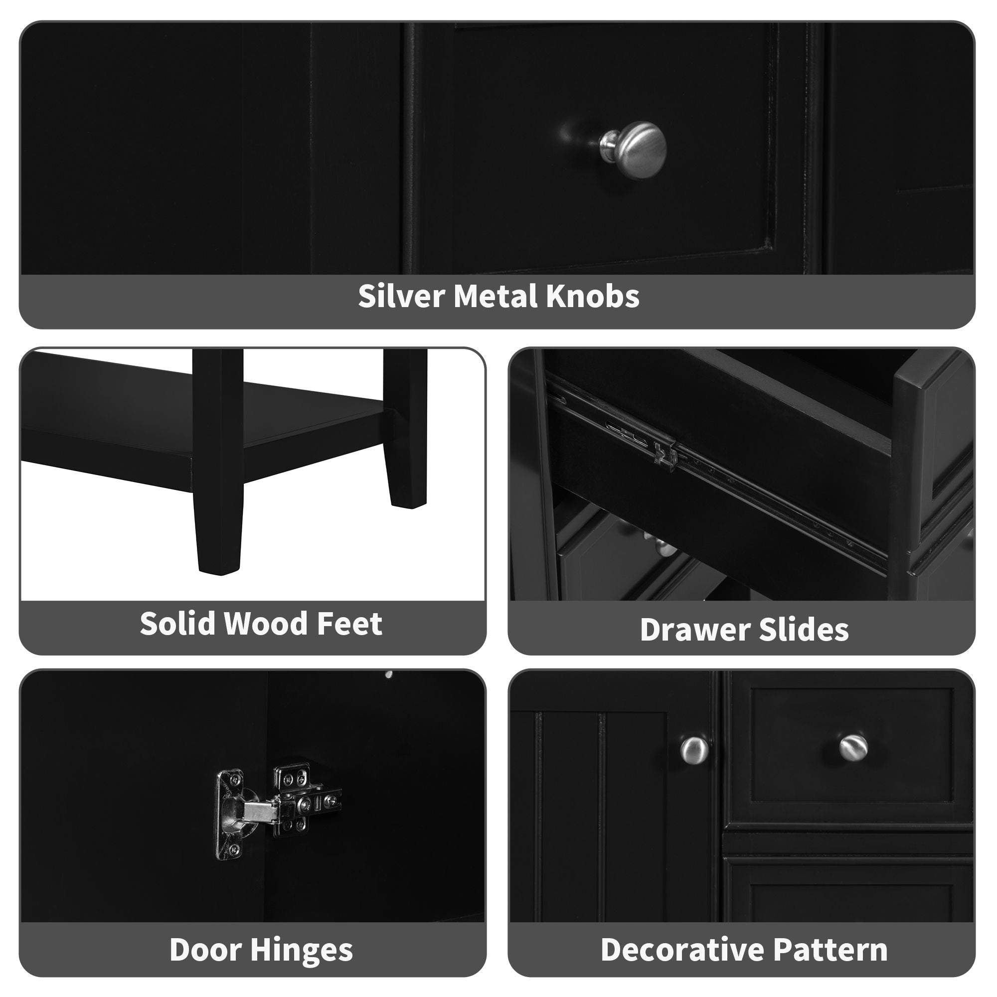 36" Bathroom Vanity Base With 2 Cabinet And 3 Drawers - Black
