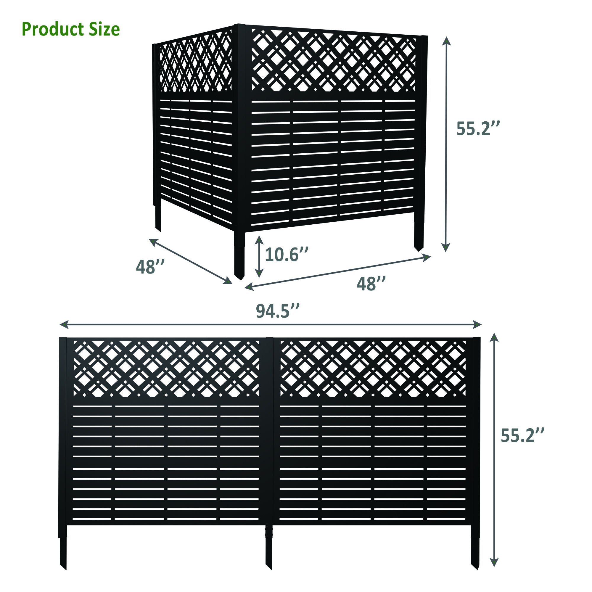 2 Panels Privacy Screen Outdoor Privacy Panels, Trash Can Enclosure, Air Conditioner Fence - Black