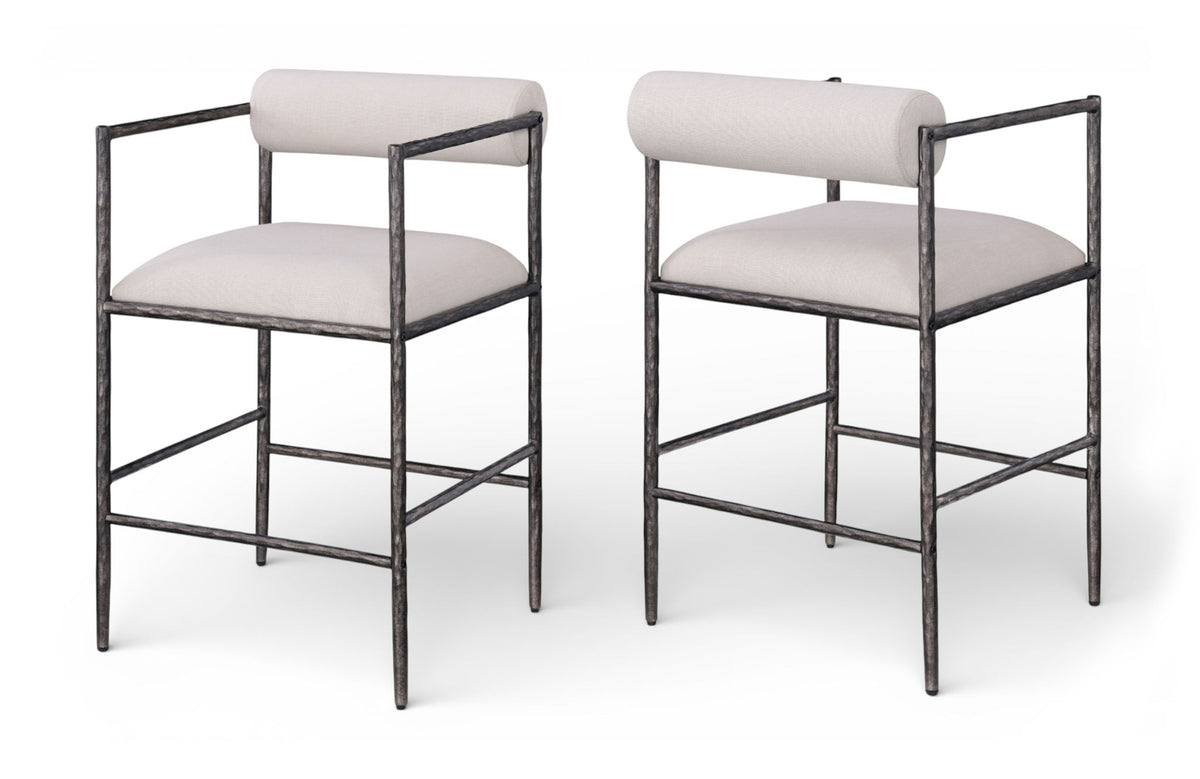 Axis - Linen Textured Beige Fabric Upholstered Counter Stool (Set of 2)