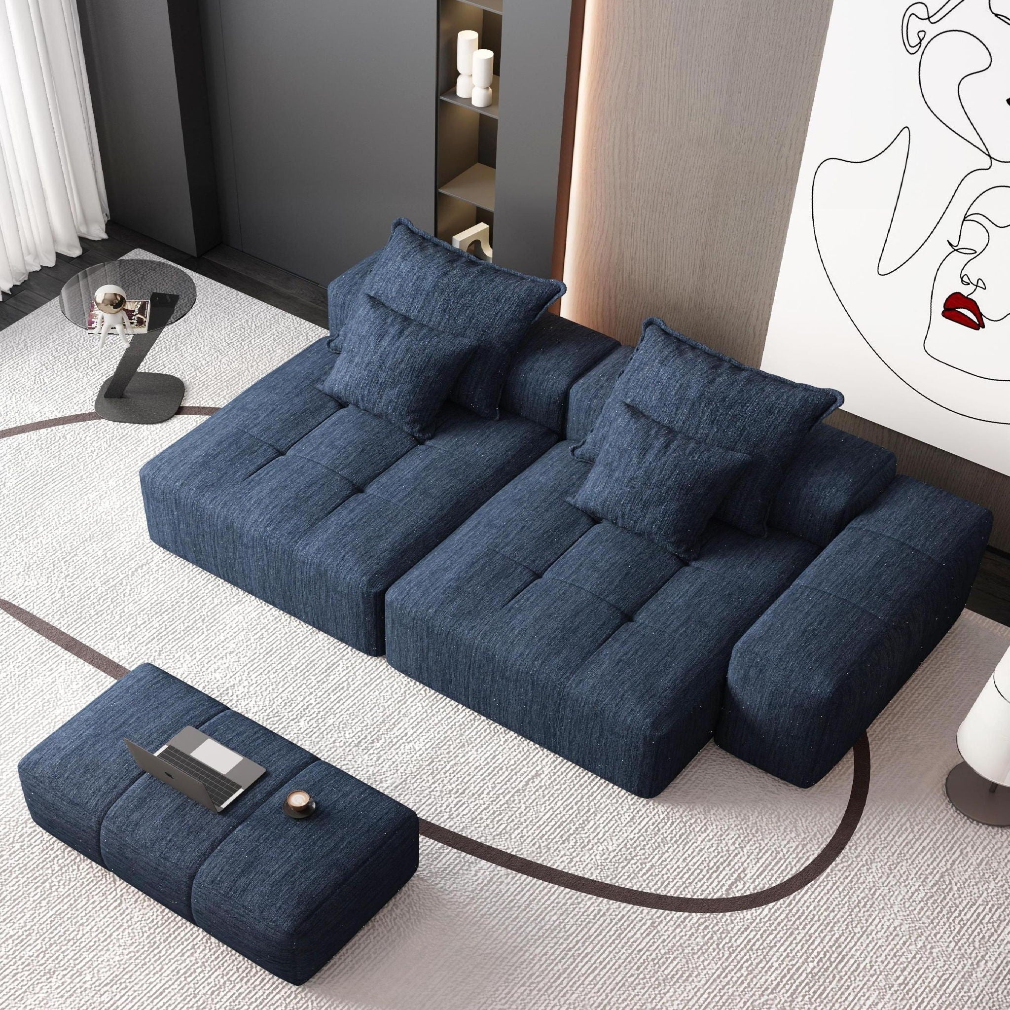 Modern Oversized Diy Combination Modular Sectional Sofa & Pillows