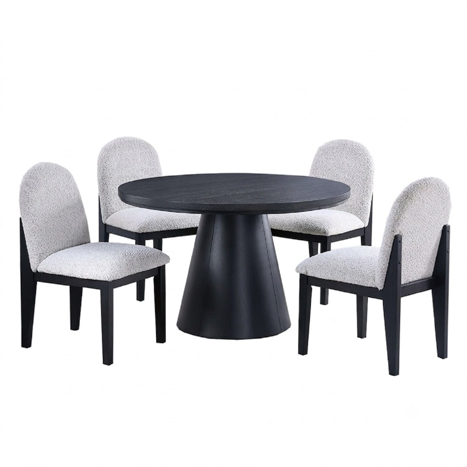 5 Piece Round Dining Set With With Chairs - Black / White