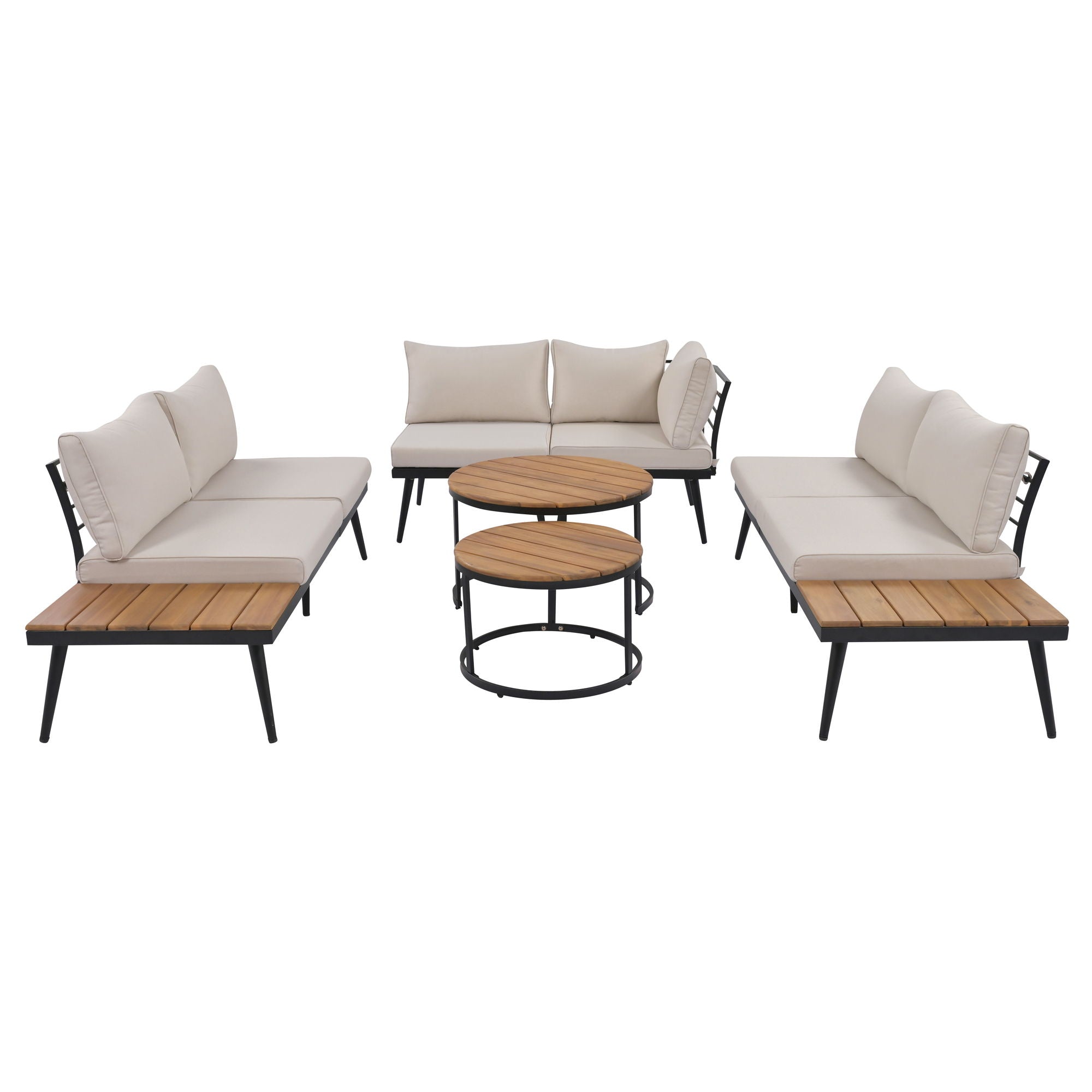 Modern Outdoor Sectional Sofa Set With Nesting Coffee Tables