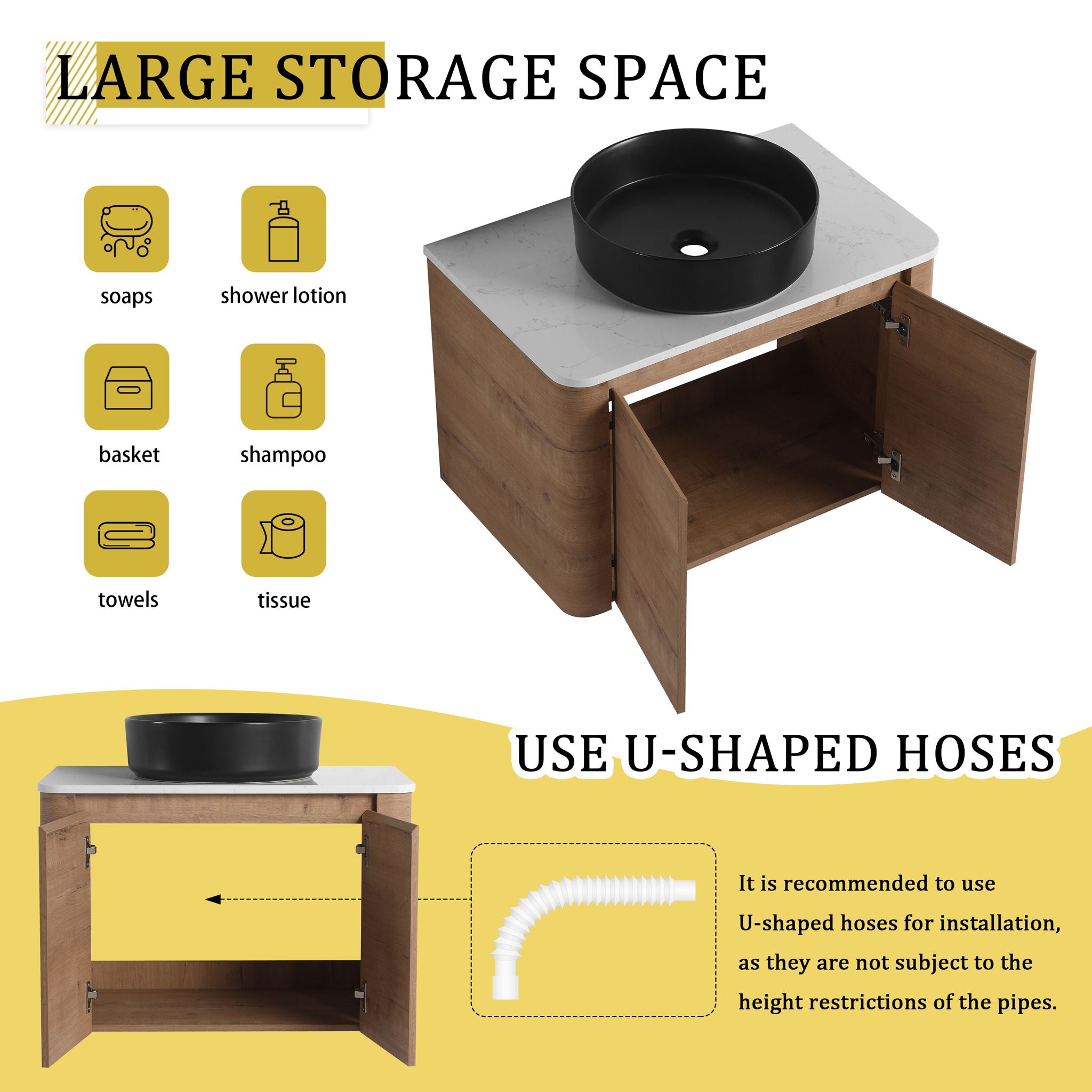 Wall Mounted Bathroom Vanity & Art Sink & 1 Soft Close Door