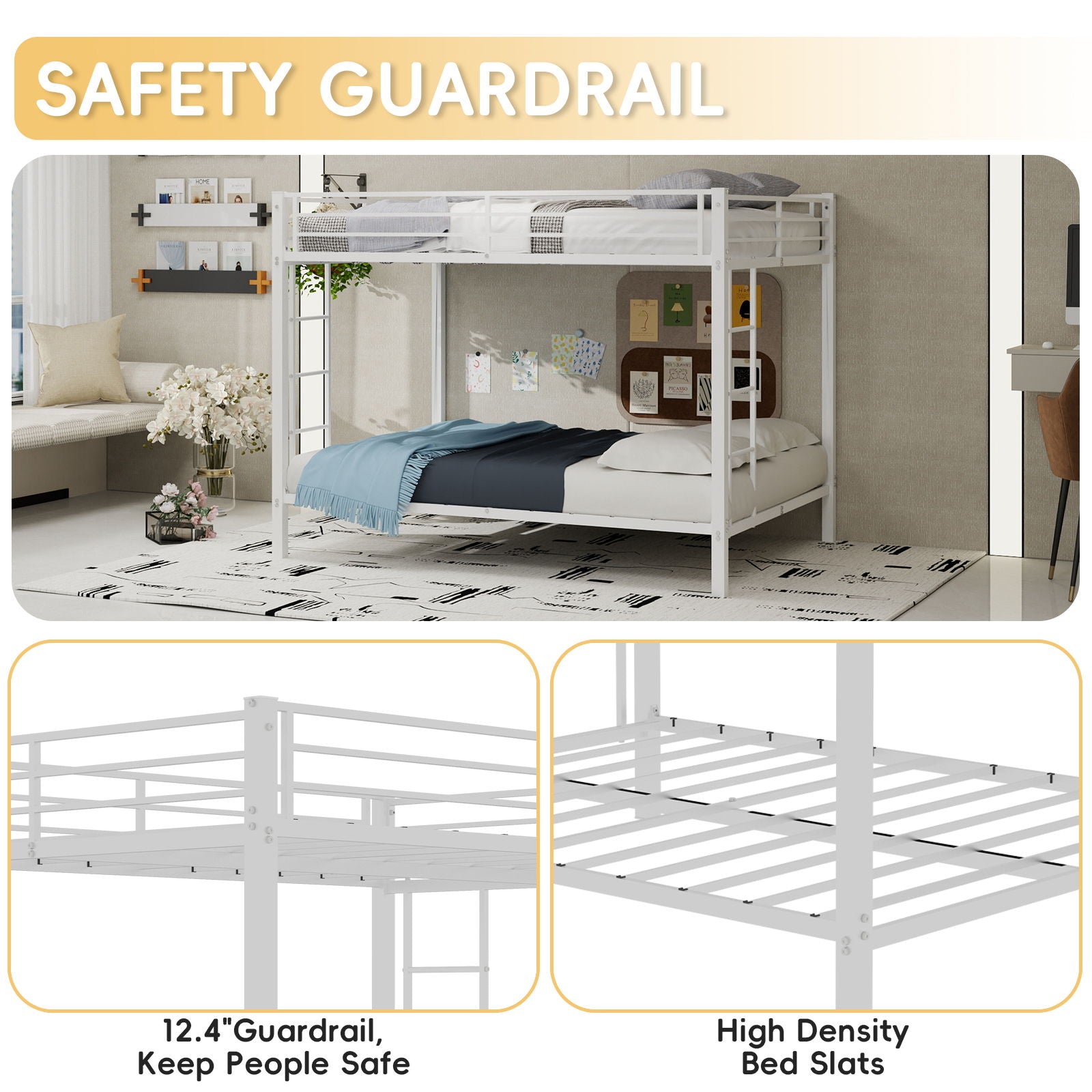 Bunk Bed For Kids, Convertible Frame With Ladders & Guardrail