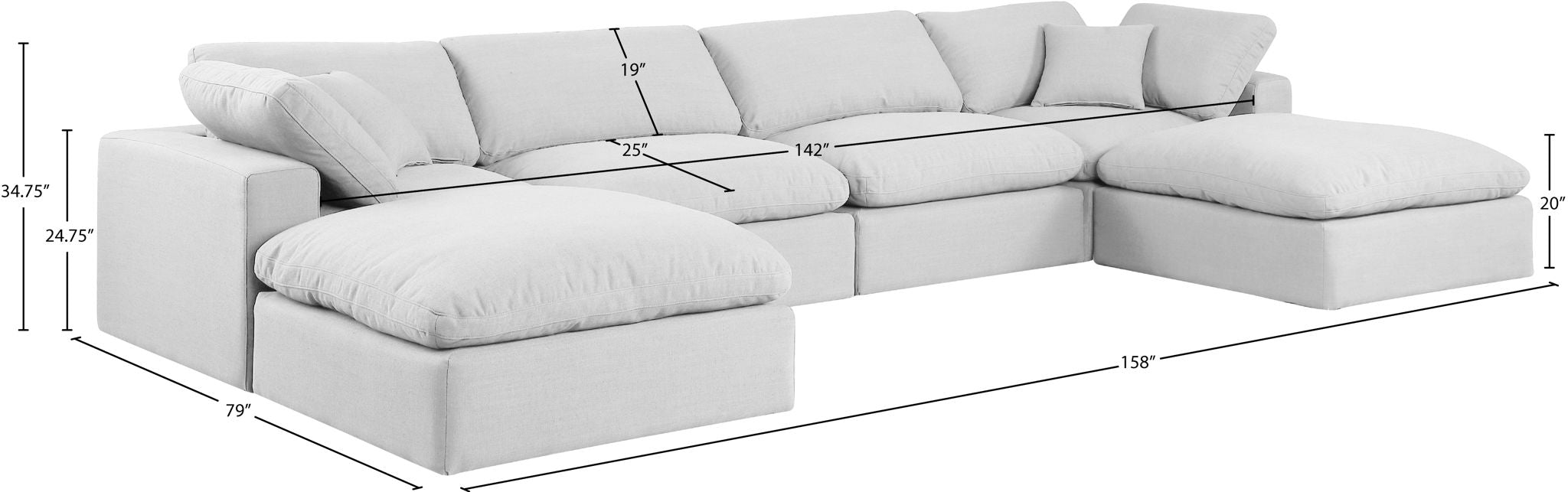 Comfy - 6 Piece Linen Modular Double Chaise Sectional