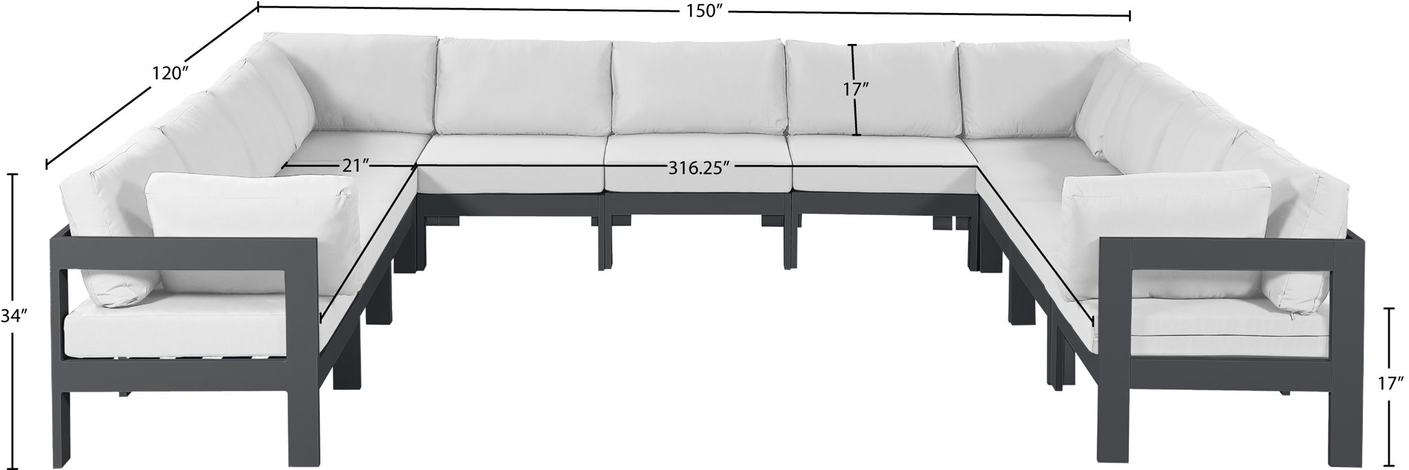 Nizuc - Outdoor Patio 11 Piece Modular Sectional With Gray Frame