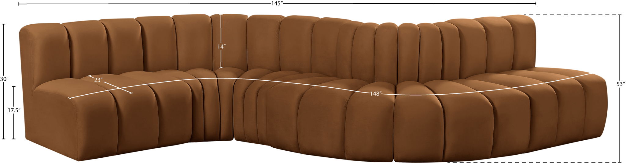 Arc - Velvet 6 Piece Curved Modular Sofa - Saddle