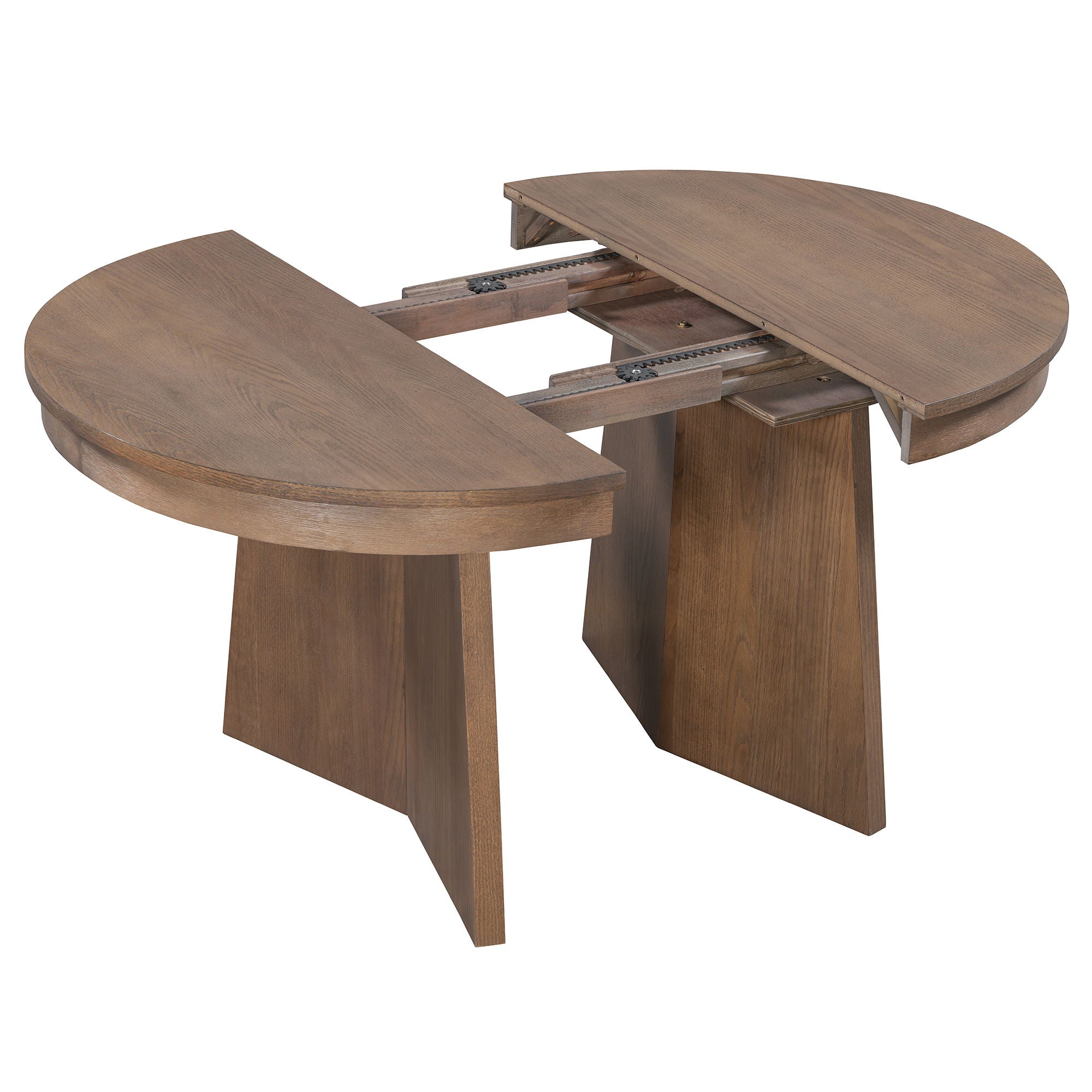 Extendable Round Dining Table Set For 4 With 4 Upholstered Chairs - Beige / Walnut