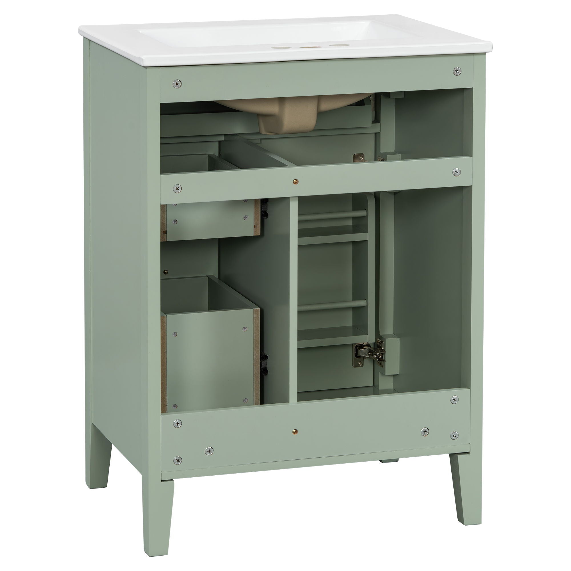 Bathroom Vanity With Sink, 3 Drawers & Cabinet With 2 Tier Door Storage Rack, Soft Close Doors & Drawers