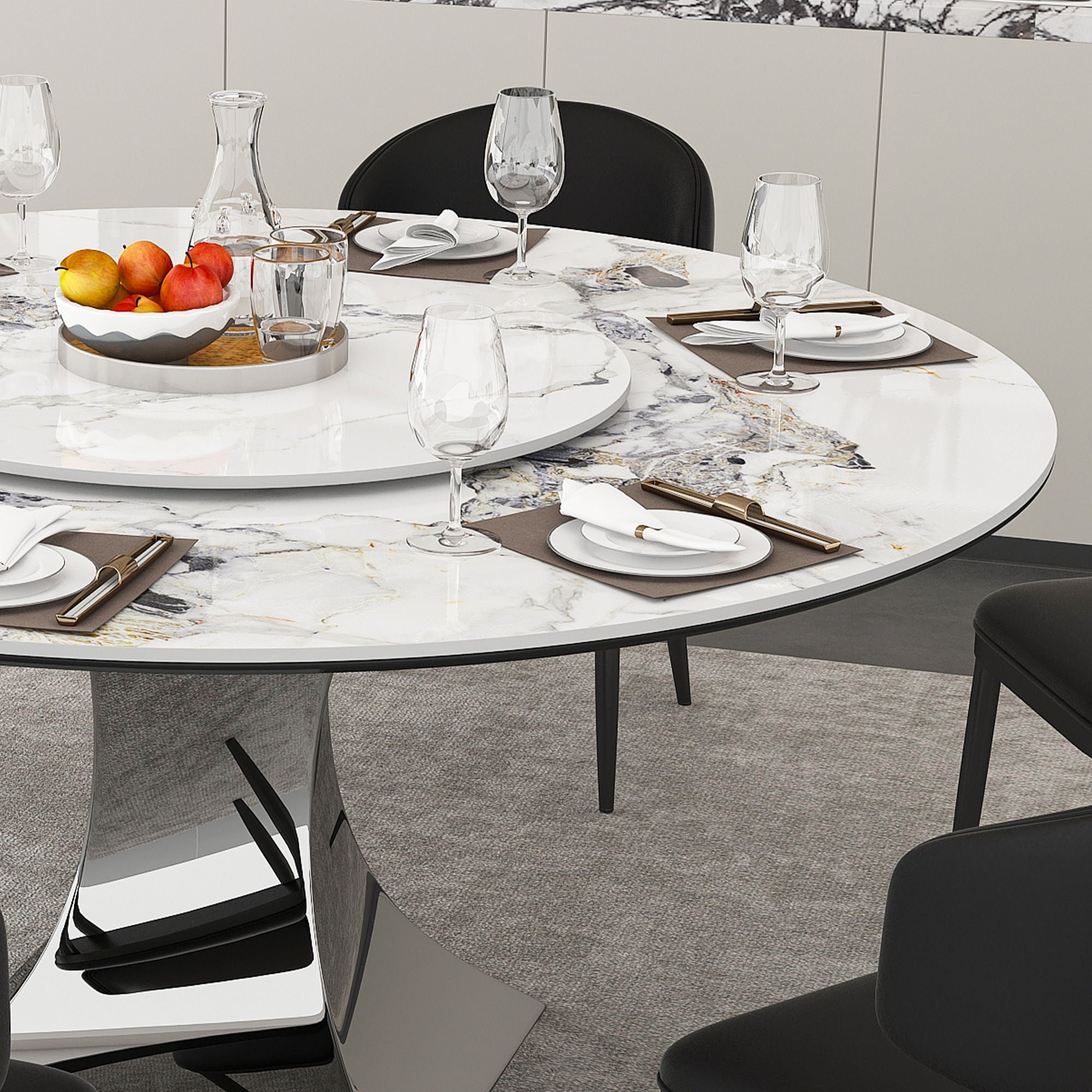 Round Dining Table & 6 Chairs Set - Silver