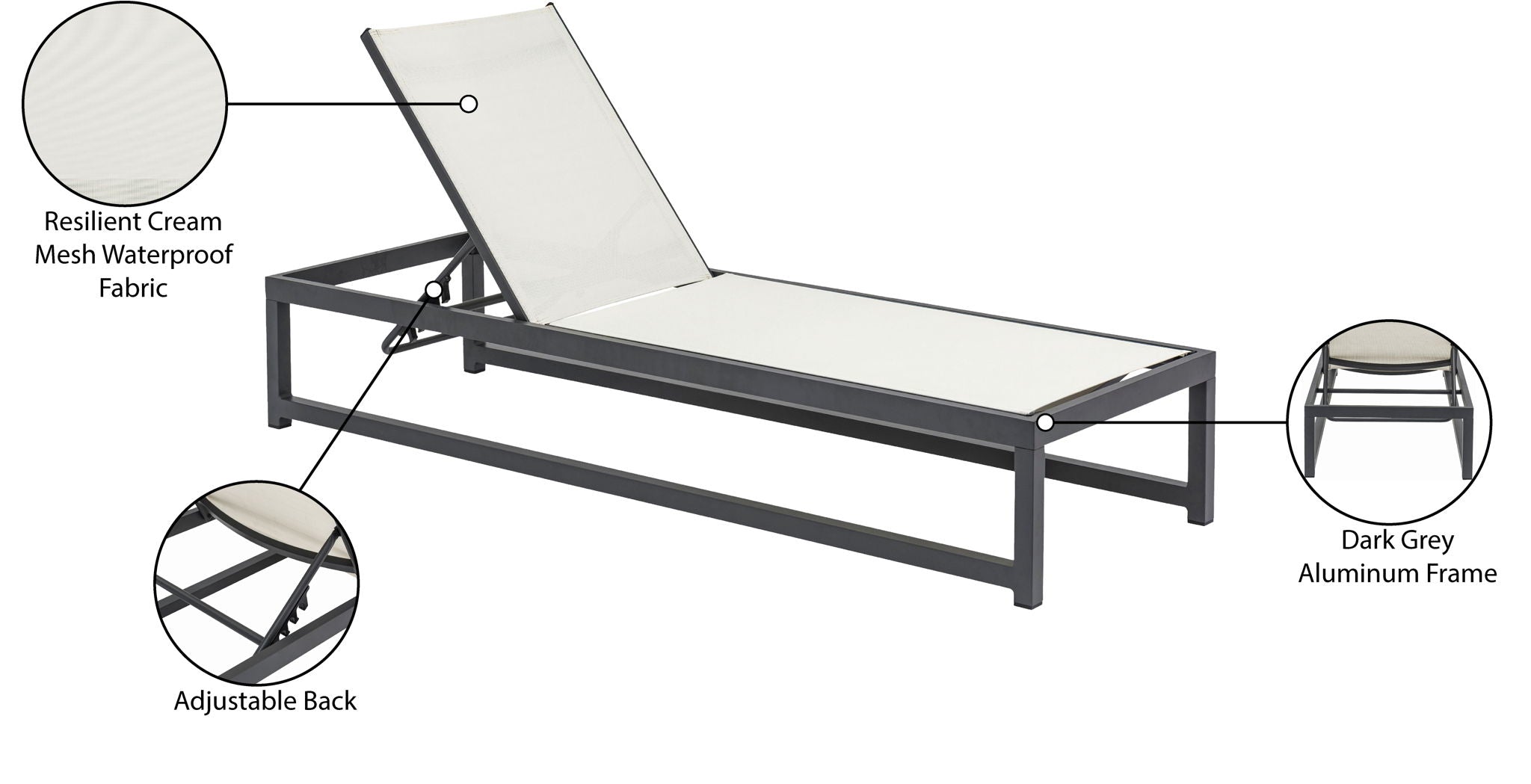 Maldives - Water Resistant Outdoor Patio Adjustable Sun Chaise Lounge Chair With Gray Base