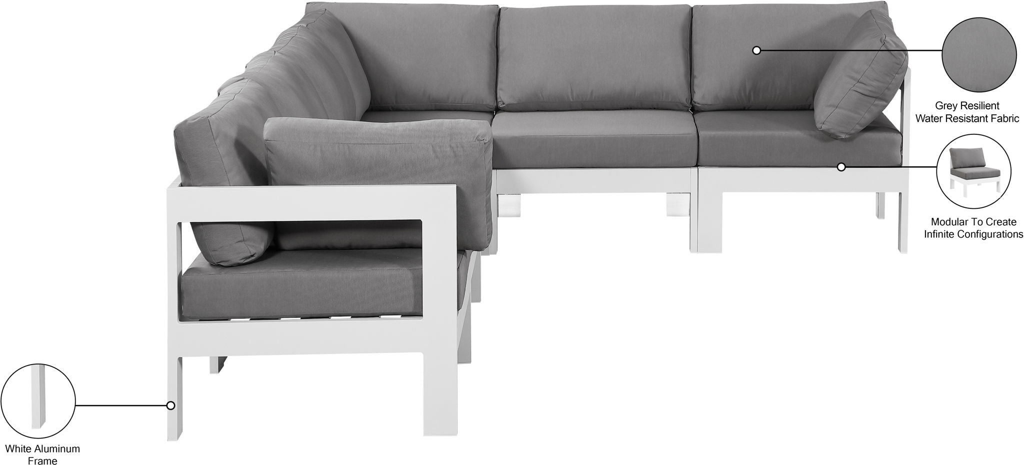 Nizuc - Outdoor Patio 6 Piece Modular Sectional With White Frame
