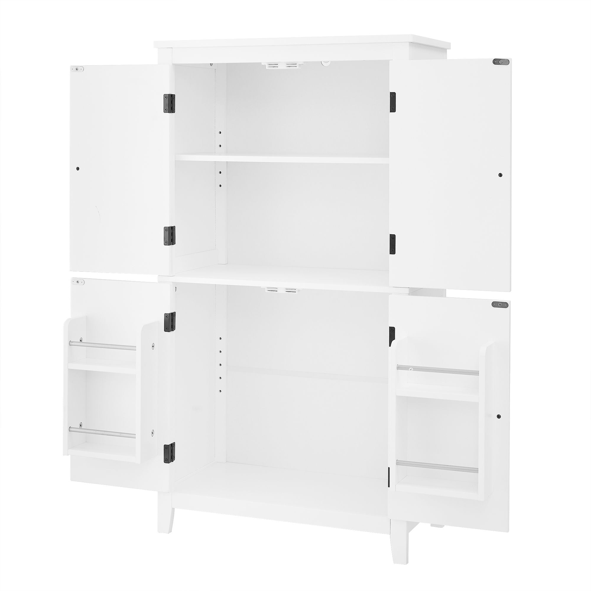 Elegant Bathroom Floor Storage Cabinet With 4 Doors, Adjustable Shelves