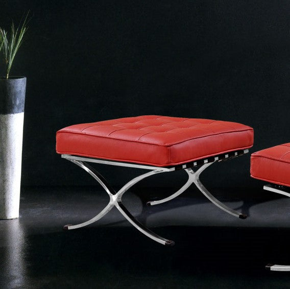 Divani Casa Bellatrix Modern Red Leather "X" Leg Ottoman