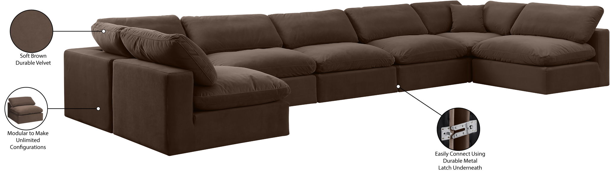 Comfy - 7 Piece Velvet Modular Armless Sectional