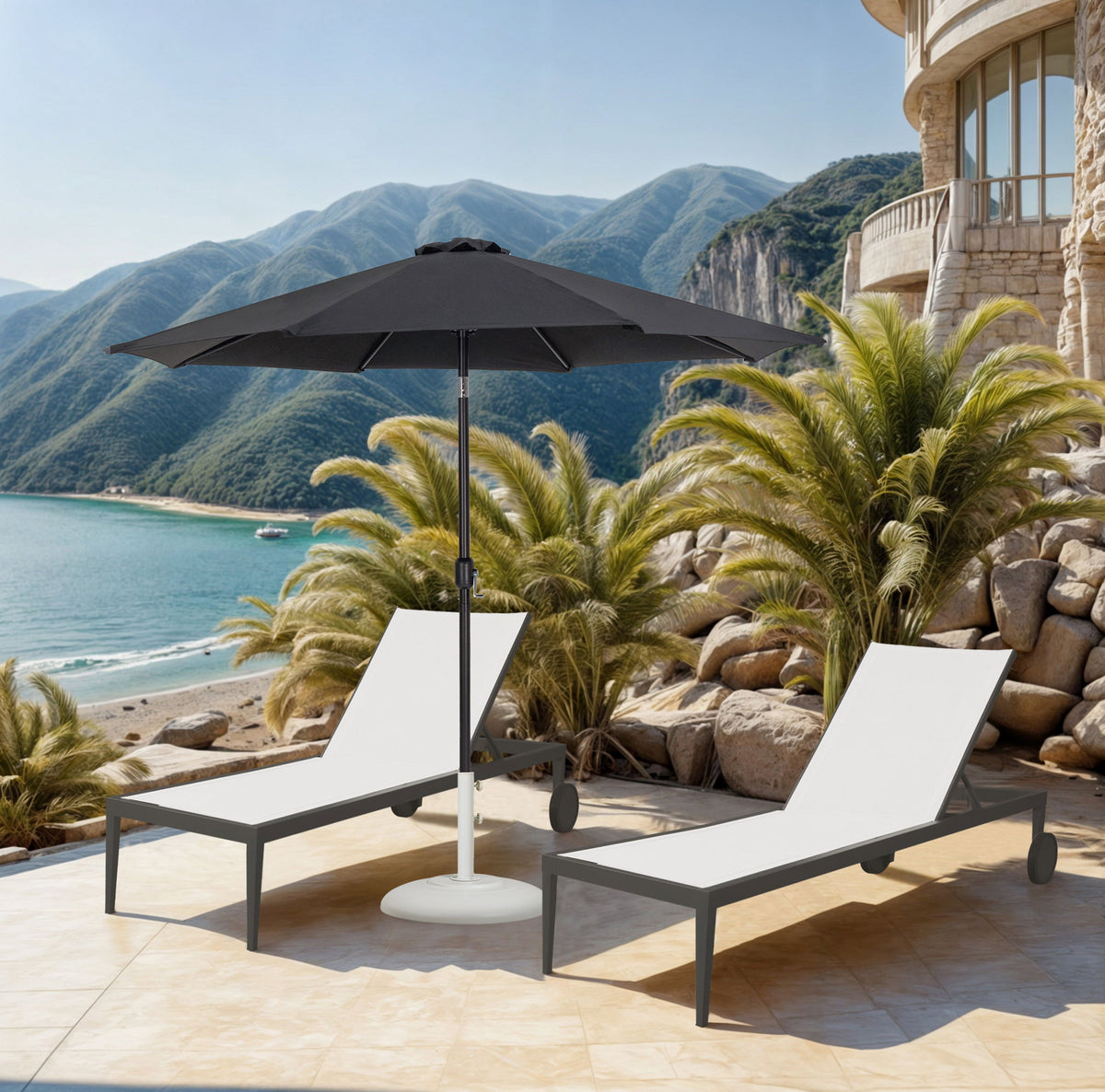 Fiji - Aluminum Patio Umbrella With Round White And Black Base